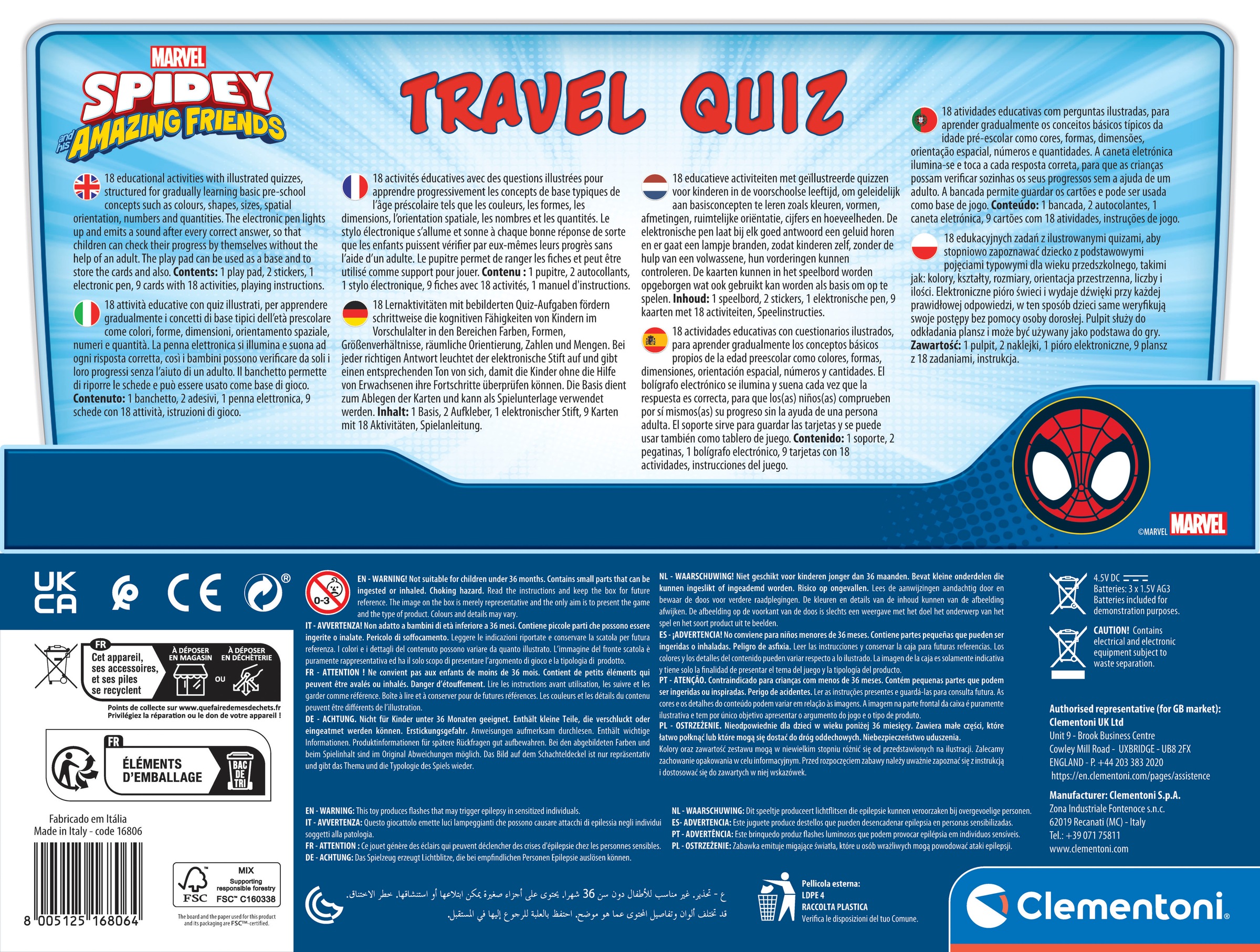 Clementoni® Spiel »Spidey und seine Superfreunde, E-Lektor Quiz Travel«, Made in Europe