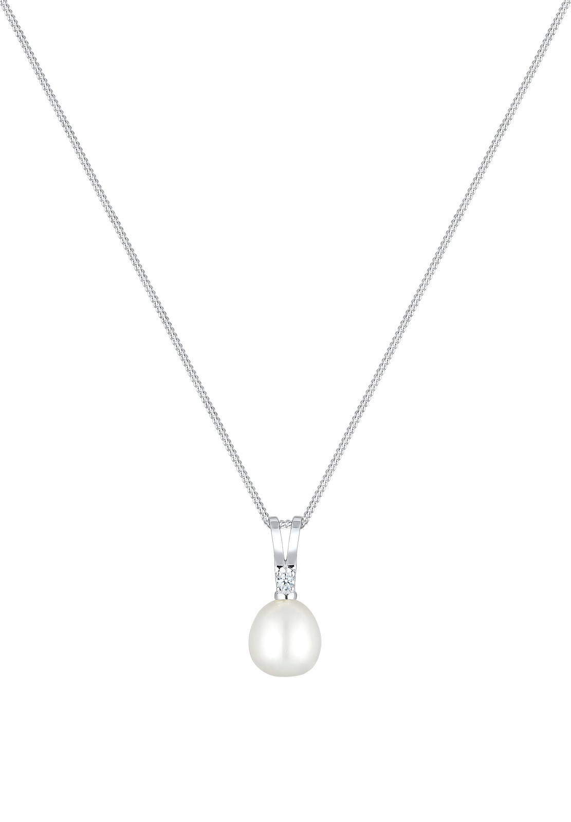 Elli DIAMONDS Silberkette »Halskette Anhänger Süßwasserzuchtperle mit Diamanten Silber«