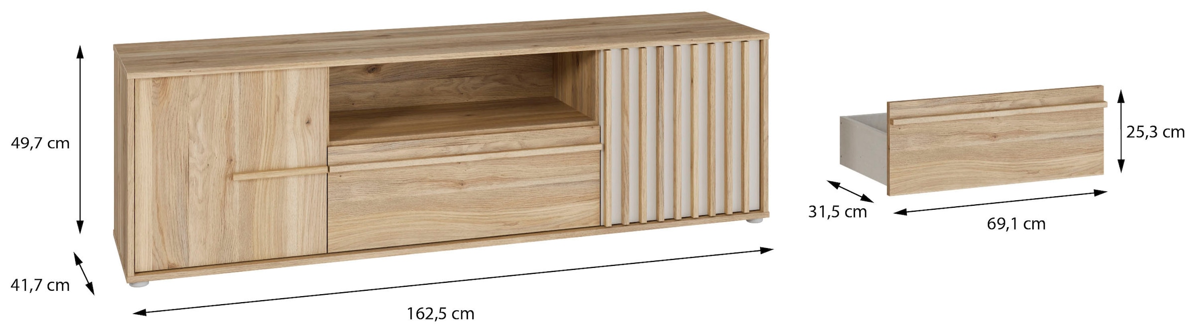 FORTE Lowboard »Forte Arank TV Board 160, Beleuchtung optional bestellbar« B/H/T 162,5/49,7/41,7 cm, Lamellenoptik, Stauraum