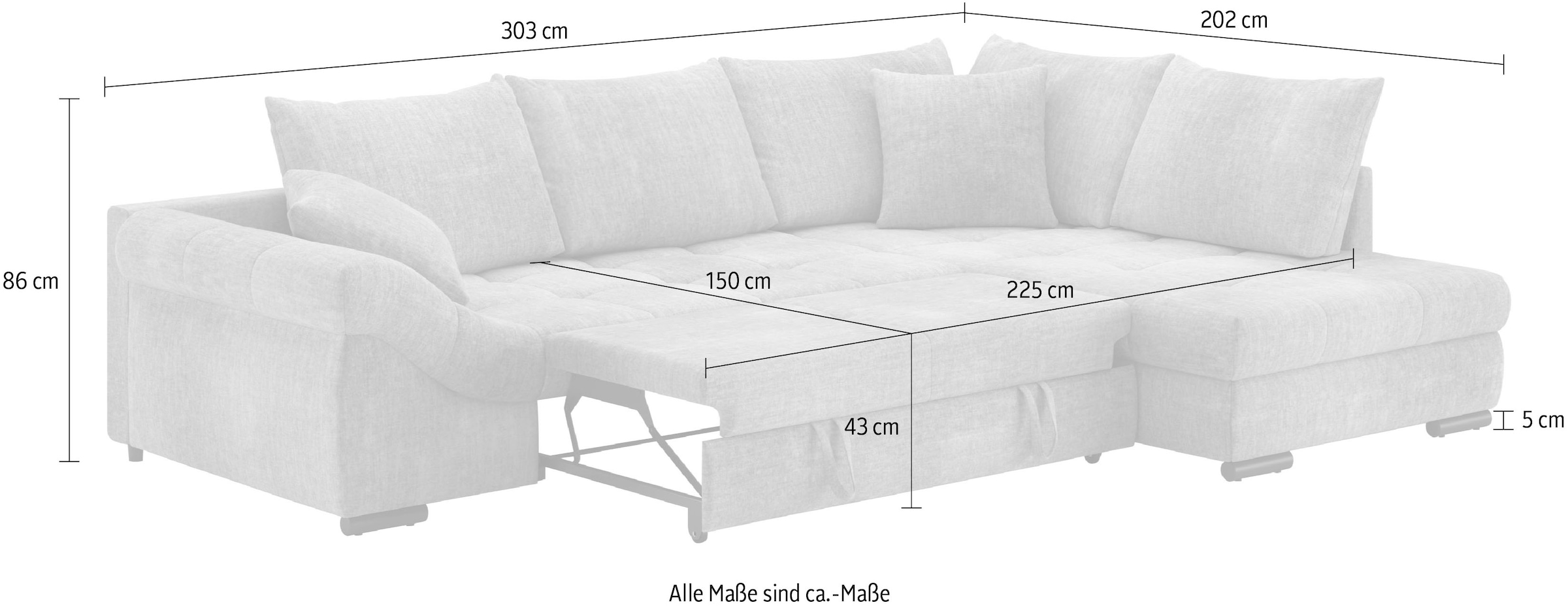 Mr. Couch Ecksofa »Allegro DuraFlex, L-Form«, Hochschläfer-Bettauszug, Kaltschaumpolsterung, bis 140 kg belastbar