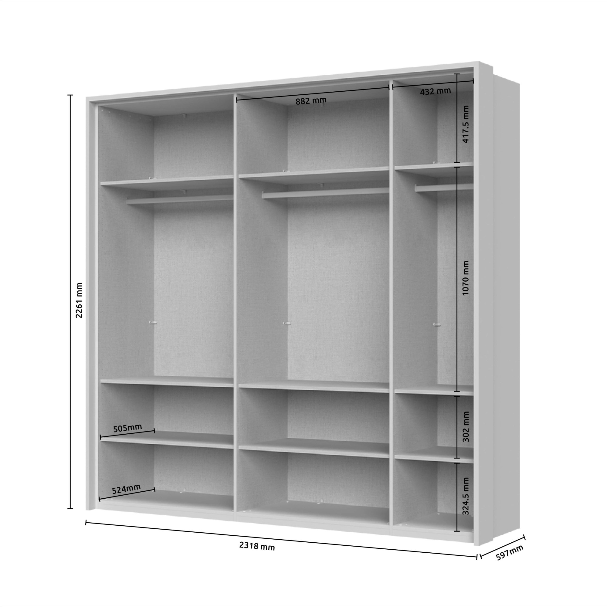 Places of Style Drehtürenschrank »Opera mit oder ohne Kranz inkl. LED-Bel.,B 227,272,317 oder 362 cm«, UV lackiert, Soft Close Funktion, Höhenverstellbare Füße