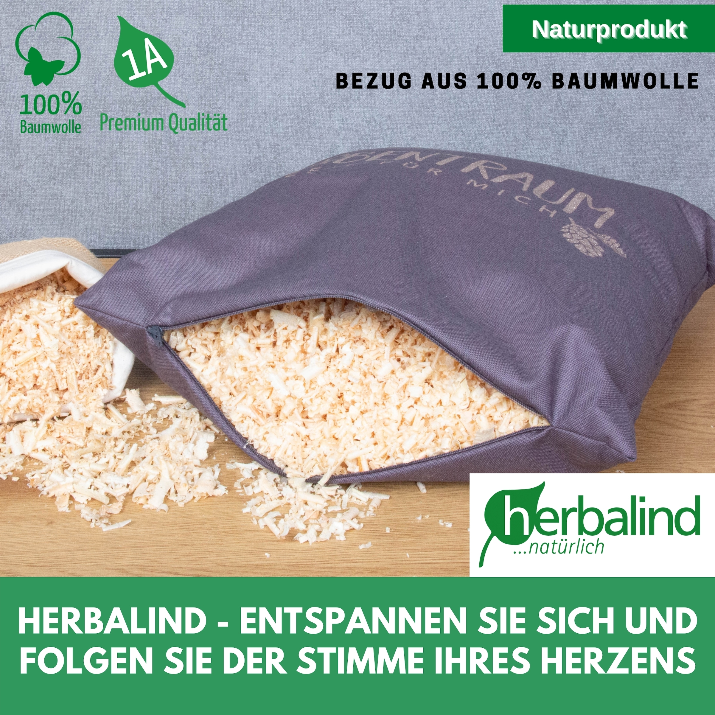 herbalind Zirbenkissen »Zirbentraum in Anthrazit/Roségold 30x20 mit Reißverschluss - Gefüllt« mit hochwertigen Zirbenholzflocken 100% Baumwolle - Made in Germany