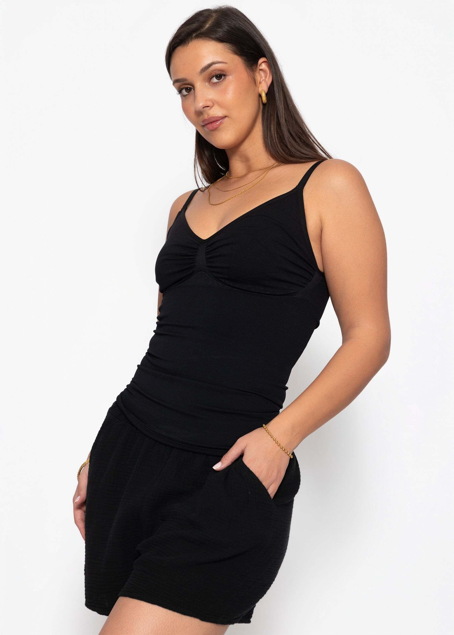 SASSYCLASSY T-Shirt »Sculpting Shapewear Top« Elastisches Shaping Top mit verstellbaren Trägern und Raffungen