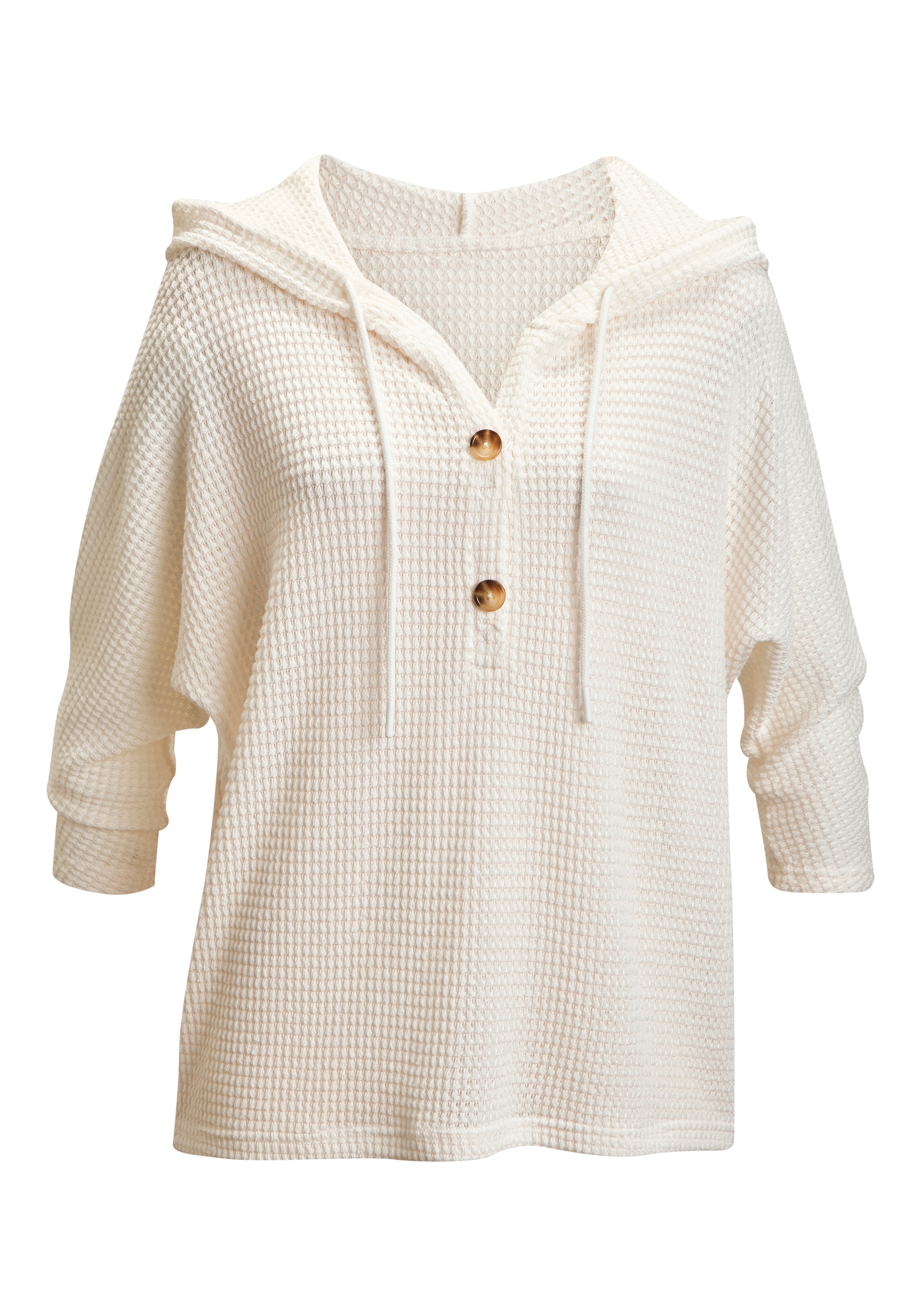 LASCANA Kapuzenshirt »aus sommerlichem Waffelstrick« Sommerhoody mit Knopfleiste