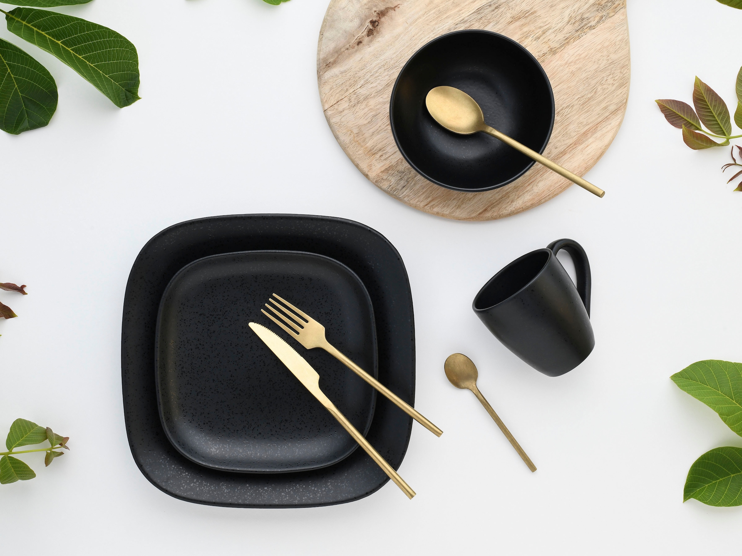 CreaTable Kombiservice »Magic Black Square«, (Set, 16 tlg.), Spezialglasur mit glänzenden Sprenkeln
