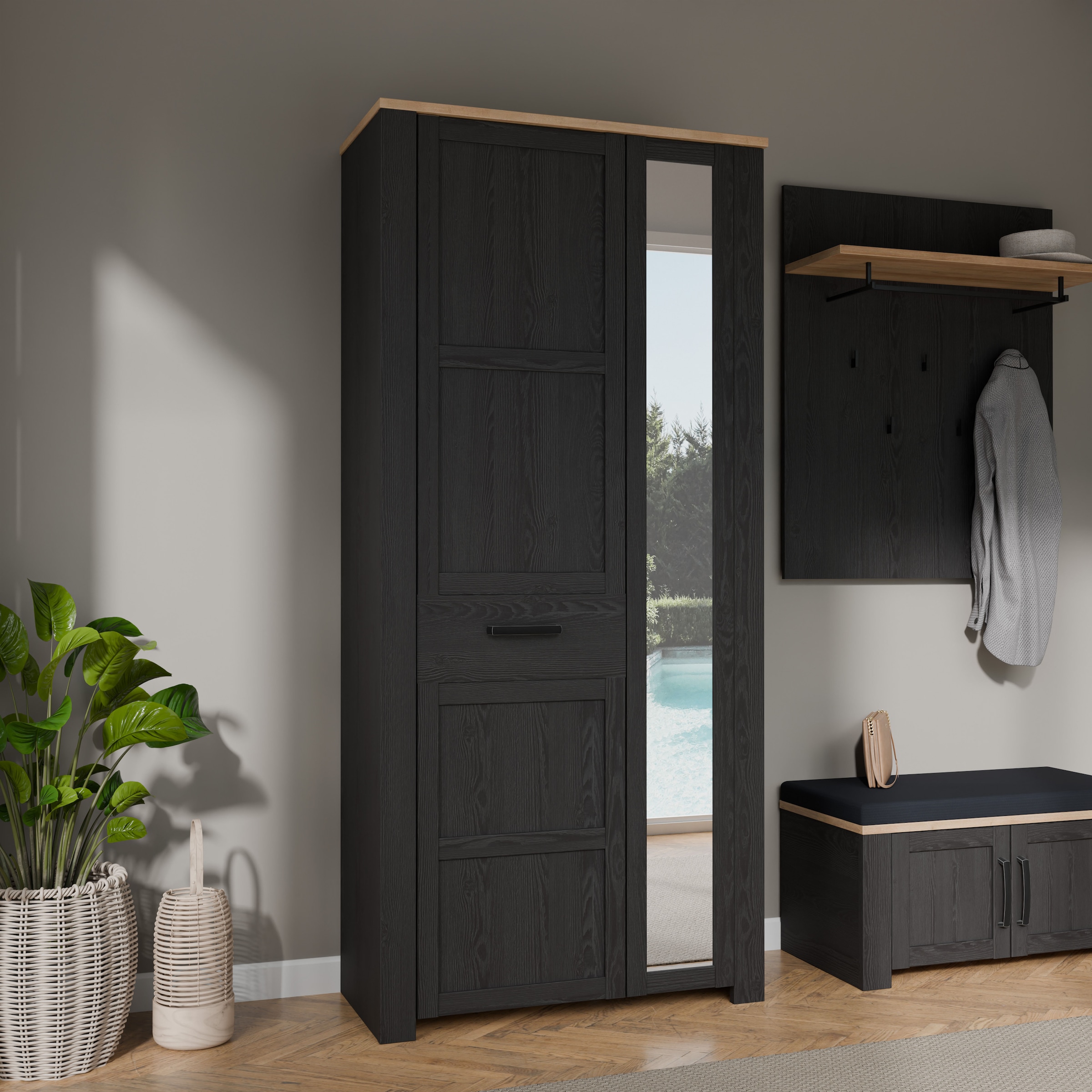 FORTE Garderobenschrank »Garderobenschrank, Höhe 205,4cm, Spiegel, Soft Close, Push to Open« B/H/T 94,4/205,4/42 cm