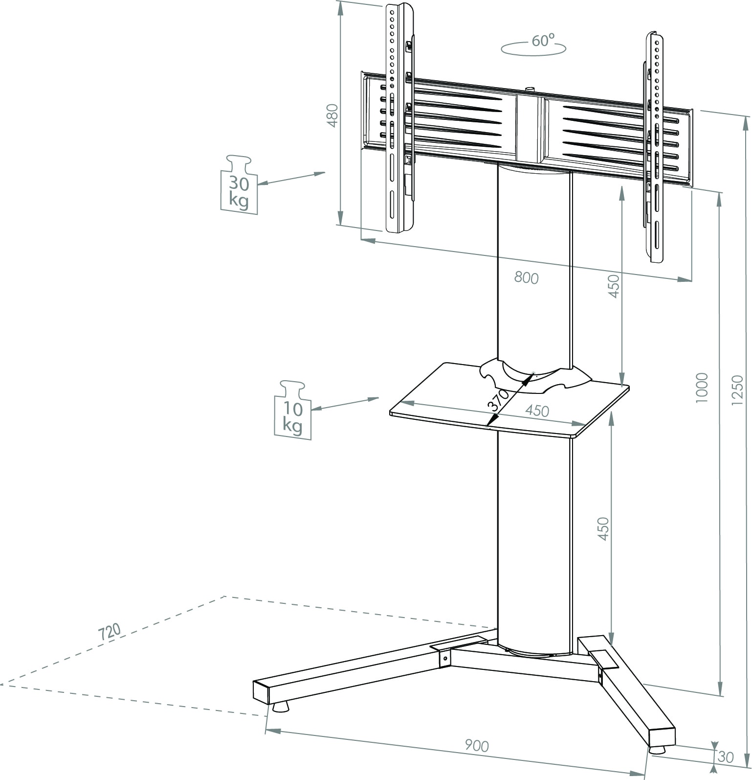 VCM TV-Rack »TV Fernseh Ständer Standfuß Alu Stadino Mini ZW«, (VCM Stadino)