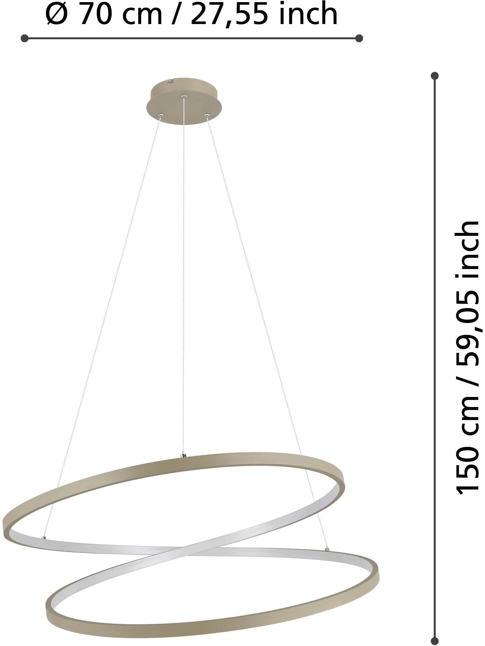 EGLO Hängeleuchte »RUOTALE Pendellampe - Alu, Stahl - LED - 42W - IP20« LED-Modul 1 Stk. Warmweiß Hängelampe, Deckenlampe, Wohnzimmer, Esszimmer, H150 x Ø70 cm
