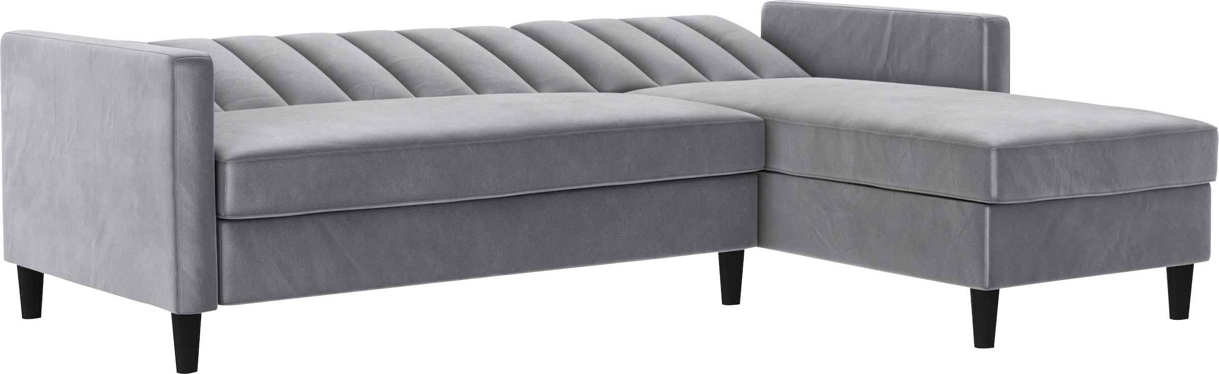 Dorel Home Ecksofa mit Schlafffunktion, Recamiere mit Stauraum beidseitig montierbar, Rückenlehne 2-teilig und 3-fach verstellbar