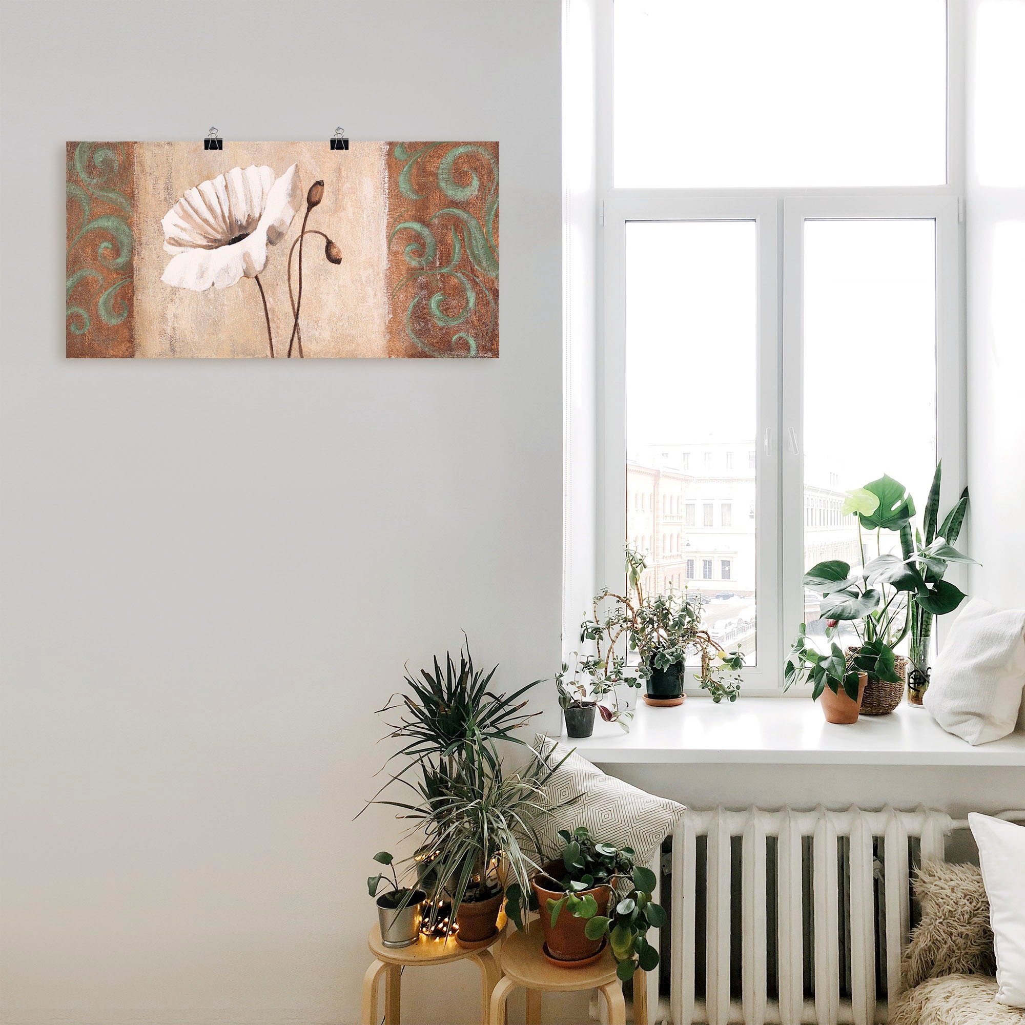 Artland Wandbild »Mohnblumen mit Ornamenten«, Blumen, (1 St.), als Leinwandbild, Poster in verschied. Größen