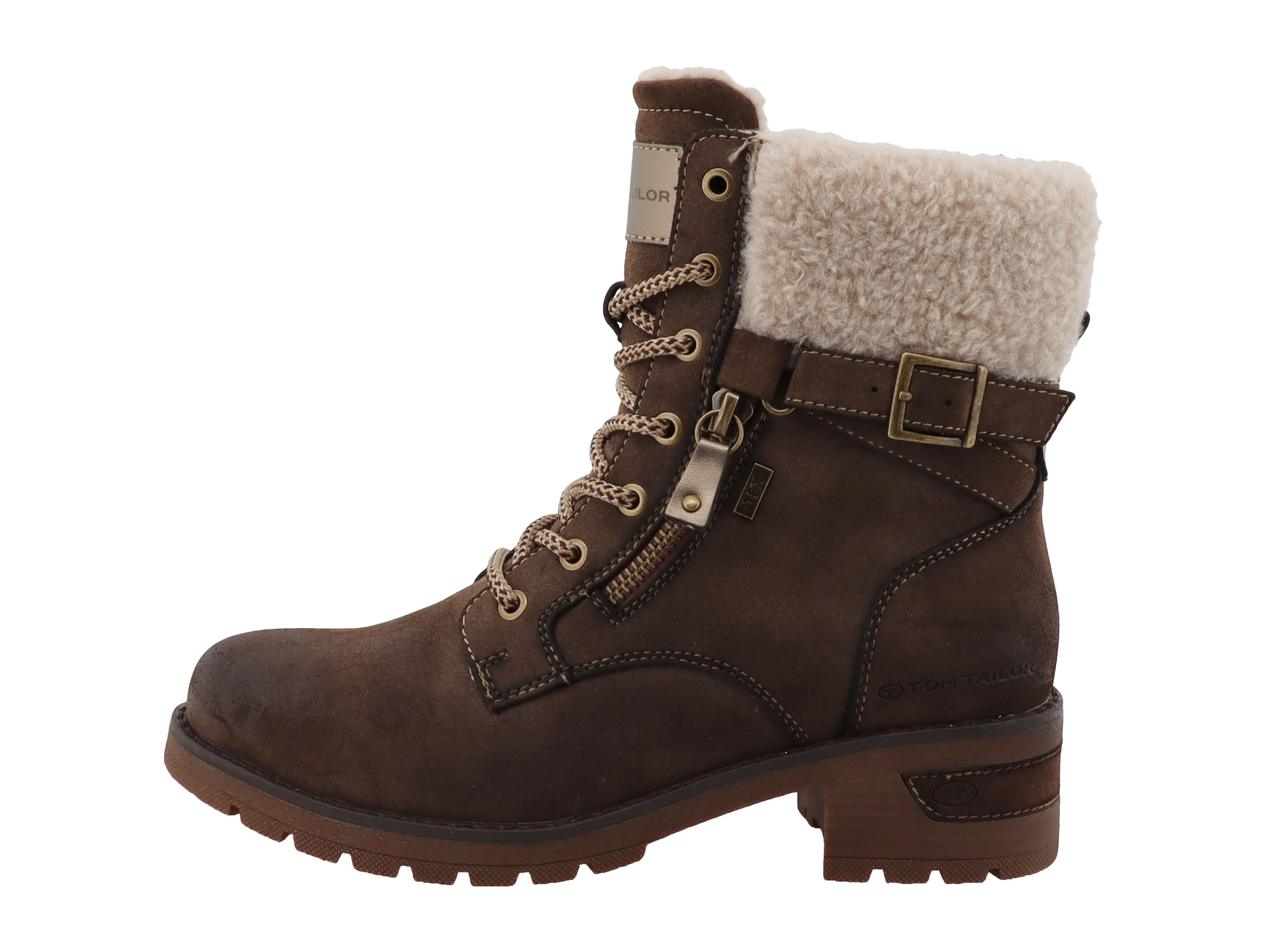 TOM TAILOR  Blockabsatz, Winterboots, Schnürboots mit Fellimitat am Schaftrand