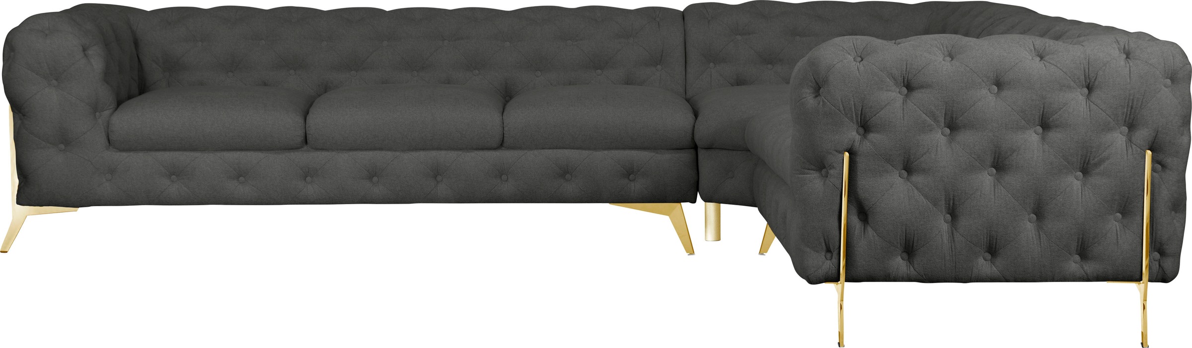 Leonique Chesterfield-Sofa »Amaury L-Form«, großes Ecksofa, Chesterfield-Optik, Breite 323 cm, Fußfarbe wählbar