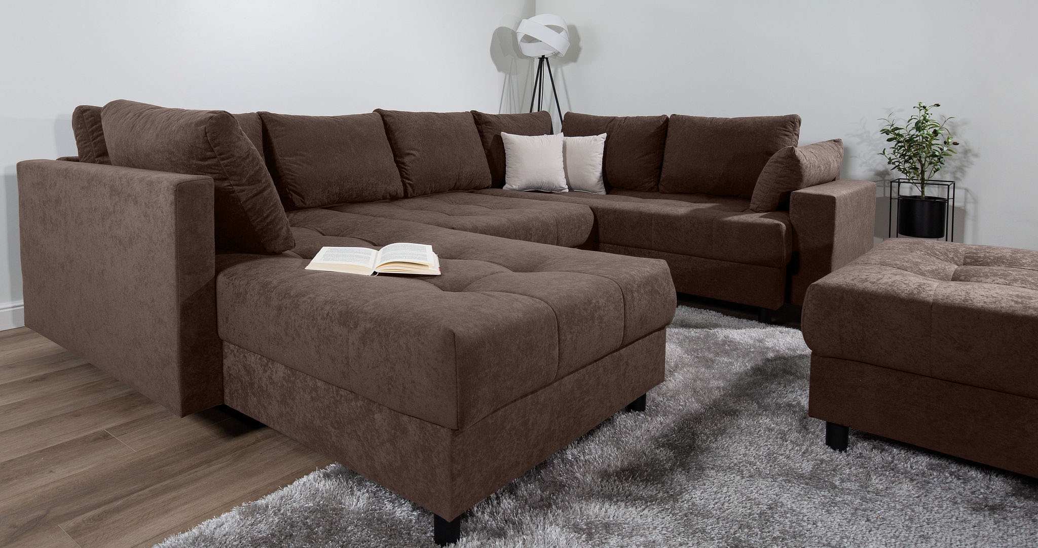 COLLECTION AB Wohnlandschaft »Toni U-Form, B: 298 cm« Set: Sofa & Hocker, 2 Zierkissen, Federkern