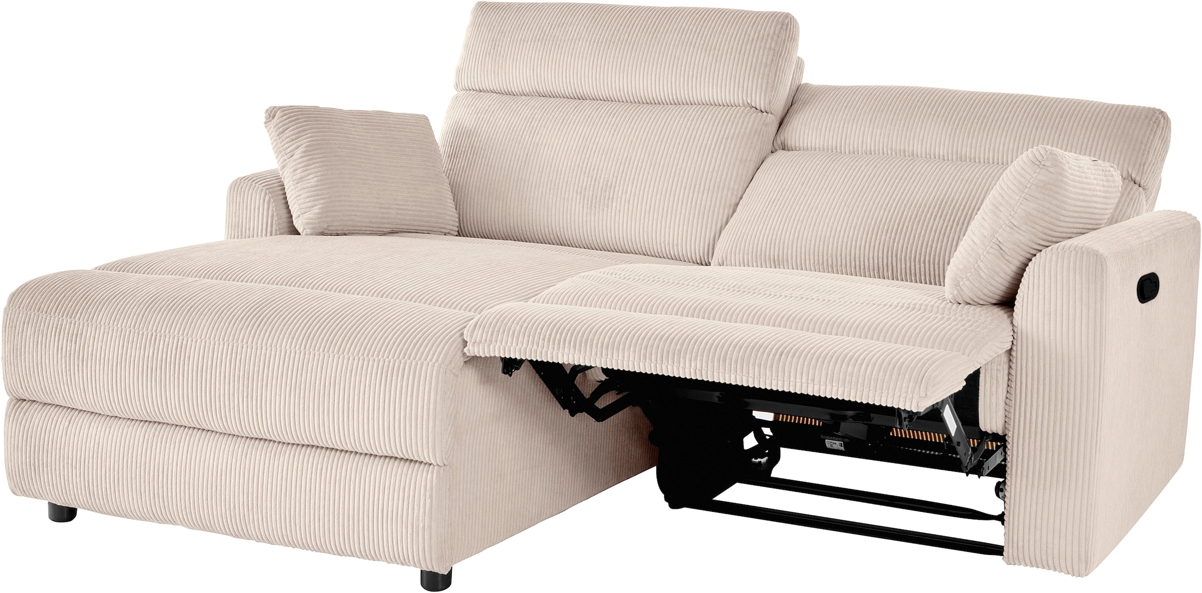 INOSIGN Ecksofa »JENNA, L-Form, 209cm, manuelle u. elektrische Funktion, mit USB A/C,«, Liegefunktion 105°-150°, Federkern, Cord