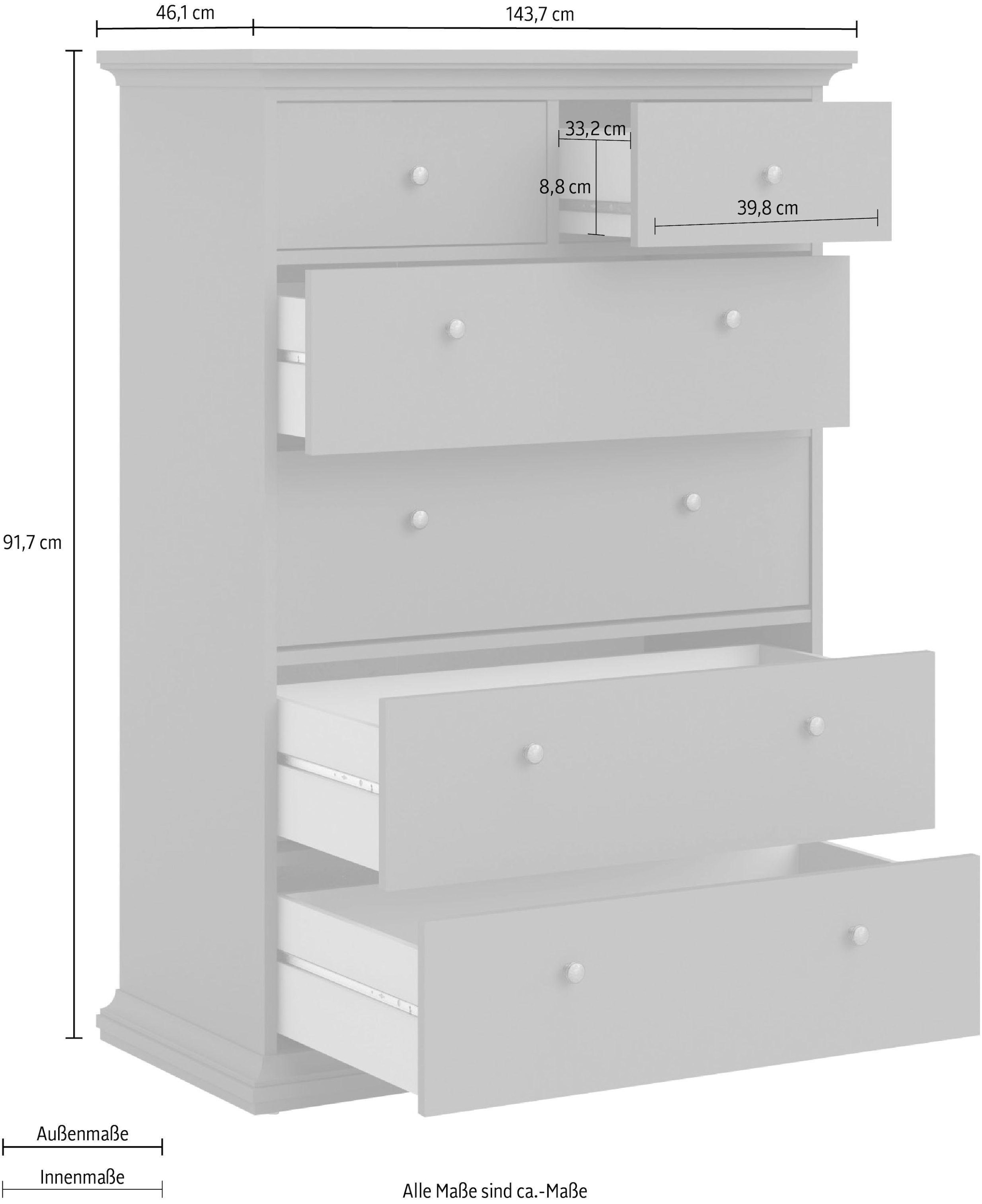 Home affaire Sideboard »Paris« mit vielen Stauraummöglichkeiten und Rahmenoptik, Breite Höhe 140 cm