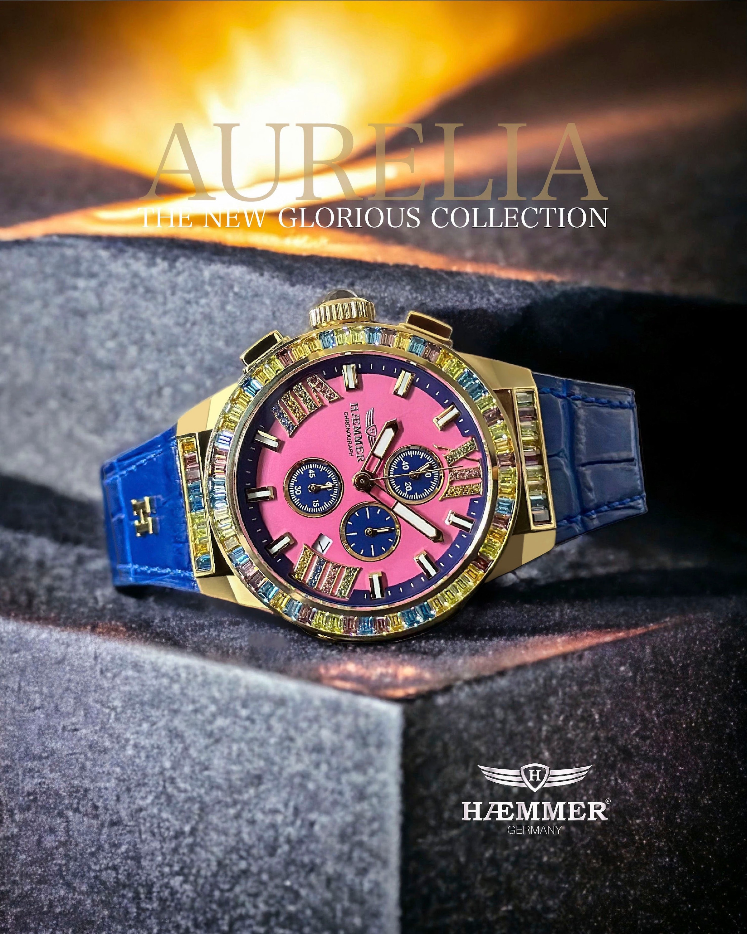 HAEMMER GERMANY Chronograph »GLORIOUS«, Quarzuhr, Damenuhr, Datum, Stoppfunktion, Saphirglas, Lederarmband