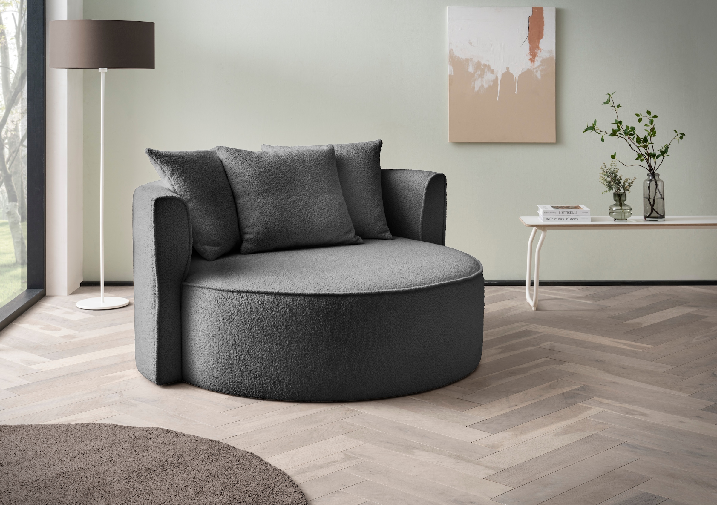 LeGer Home by Lena Gercke XXL-Sessel »Isalie, Sessel in modernen Farben, Lesesessel, Loveseat, Big-Sessel«, trendige Stoffe, mit 3 Zierkissen, große Sitzfläche, Hocker optional