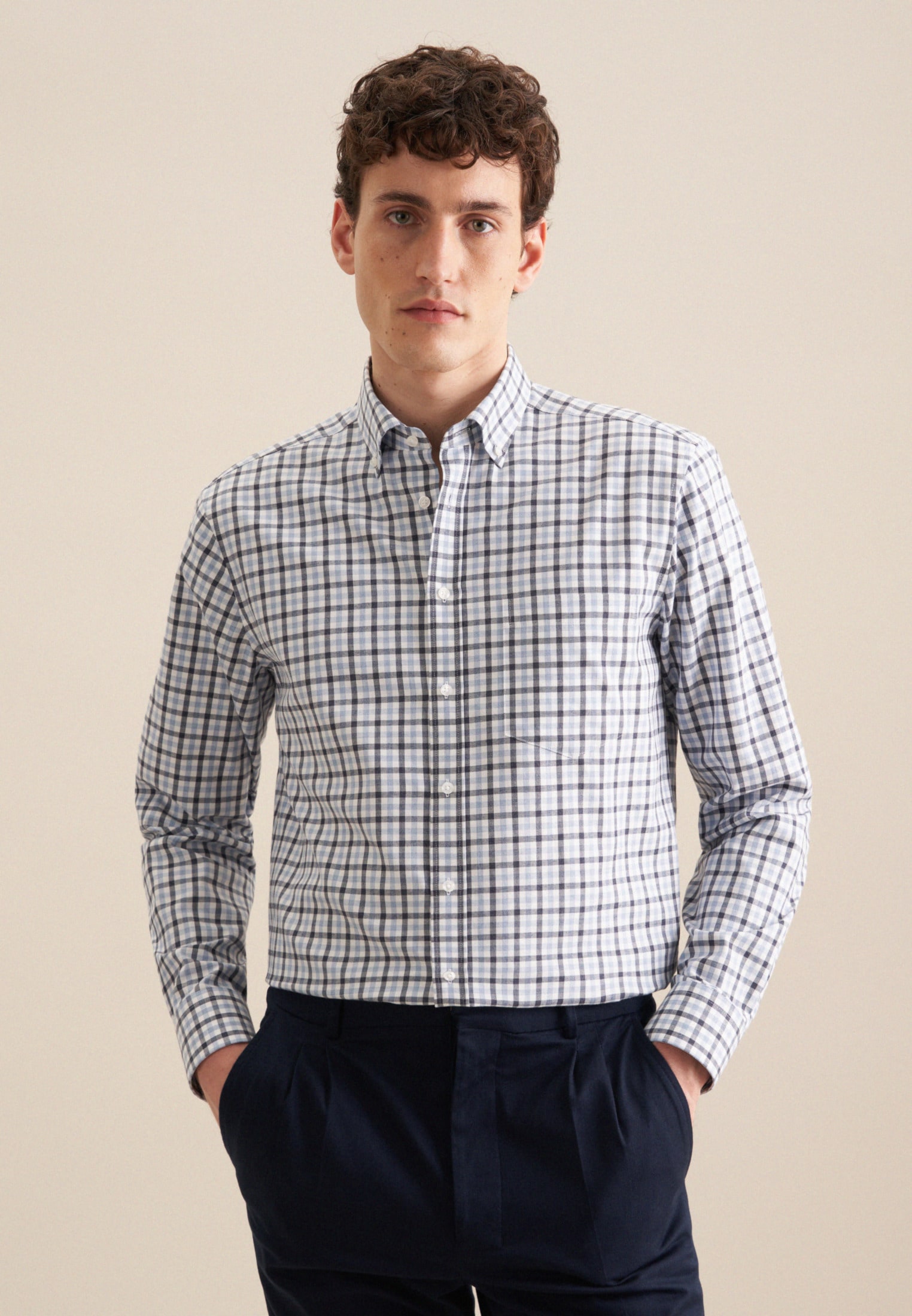 Flanellhemd »Comfort«, Comfort Langarm Button-Down-Kragen Karo