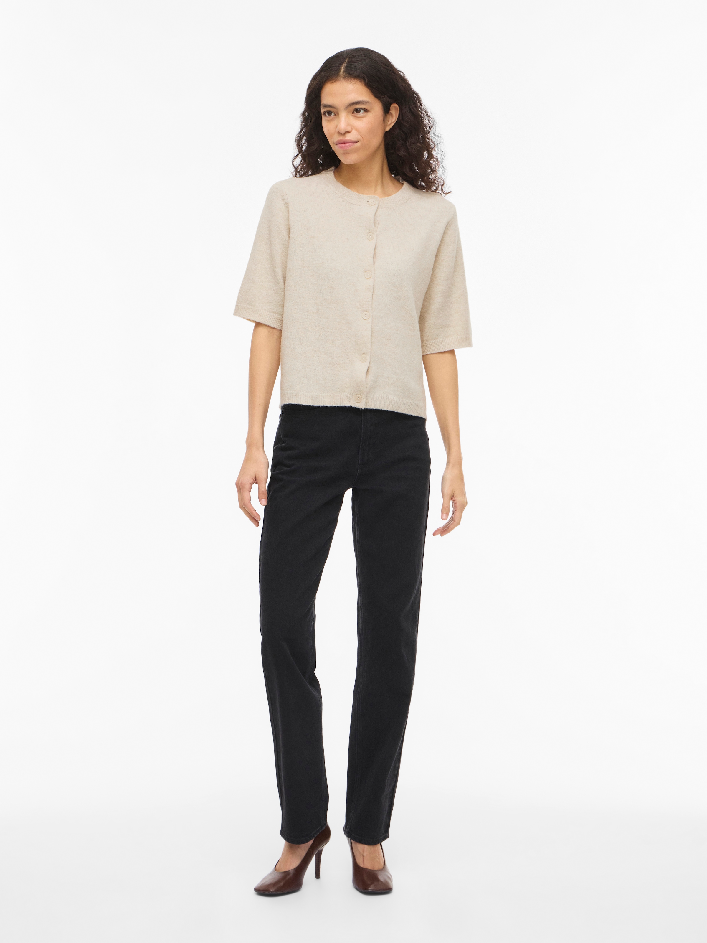 Vila Strickjacke »VILIGA 2/4 O-NECK KNIT CARDIGAN - NOOS« Materialmix, regular fit