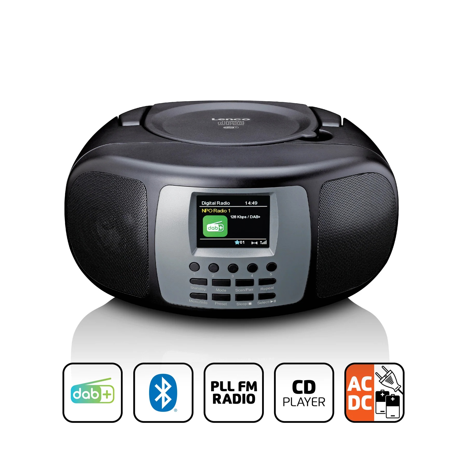 Lenco Boombox »SCD-860BK« ( Digitalradio (DAB+) | FM-Tuner 4 W) tragbar, DAB+/FM, Bluetooth, CD‑Player, großes Farbdisplay