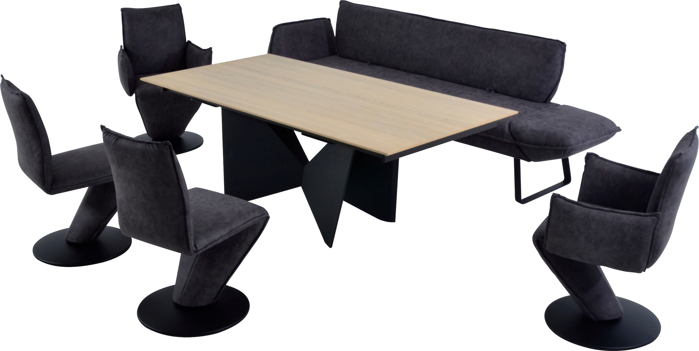K+W Komfort & Wohnen Essgruppe »Drive«, (Set, 6 tlg.), 2 Drehstühle, 2 Drehsessel und Tisch mit Auszugfunktion 200-300cm