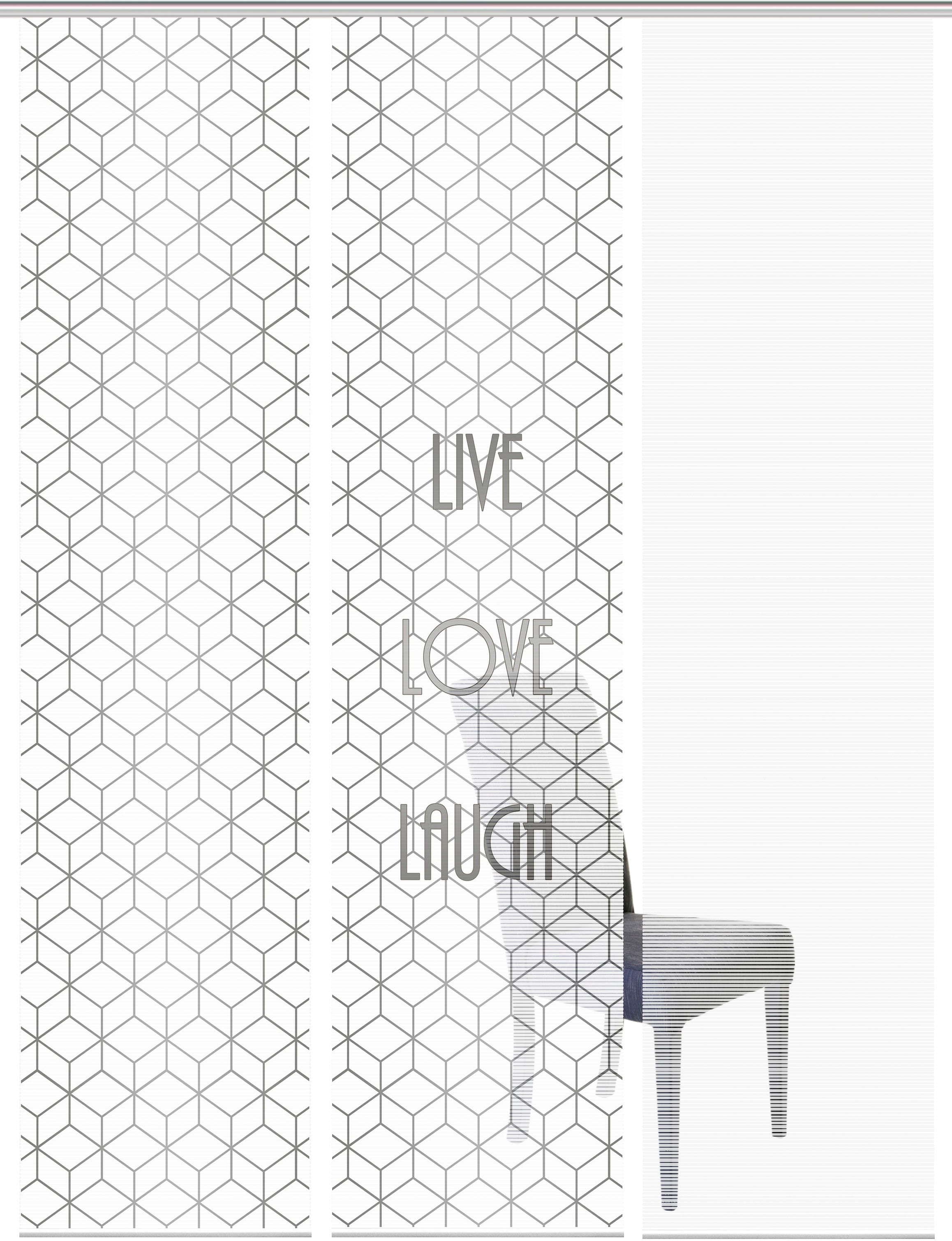 Vision S Schiebegardine »LIVE LOVE LAUGH 3er SET«, (3 St.), Bambus-Optik, Digital  bedruckt