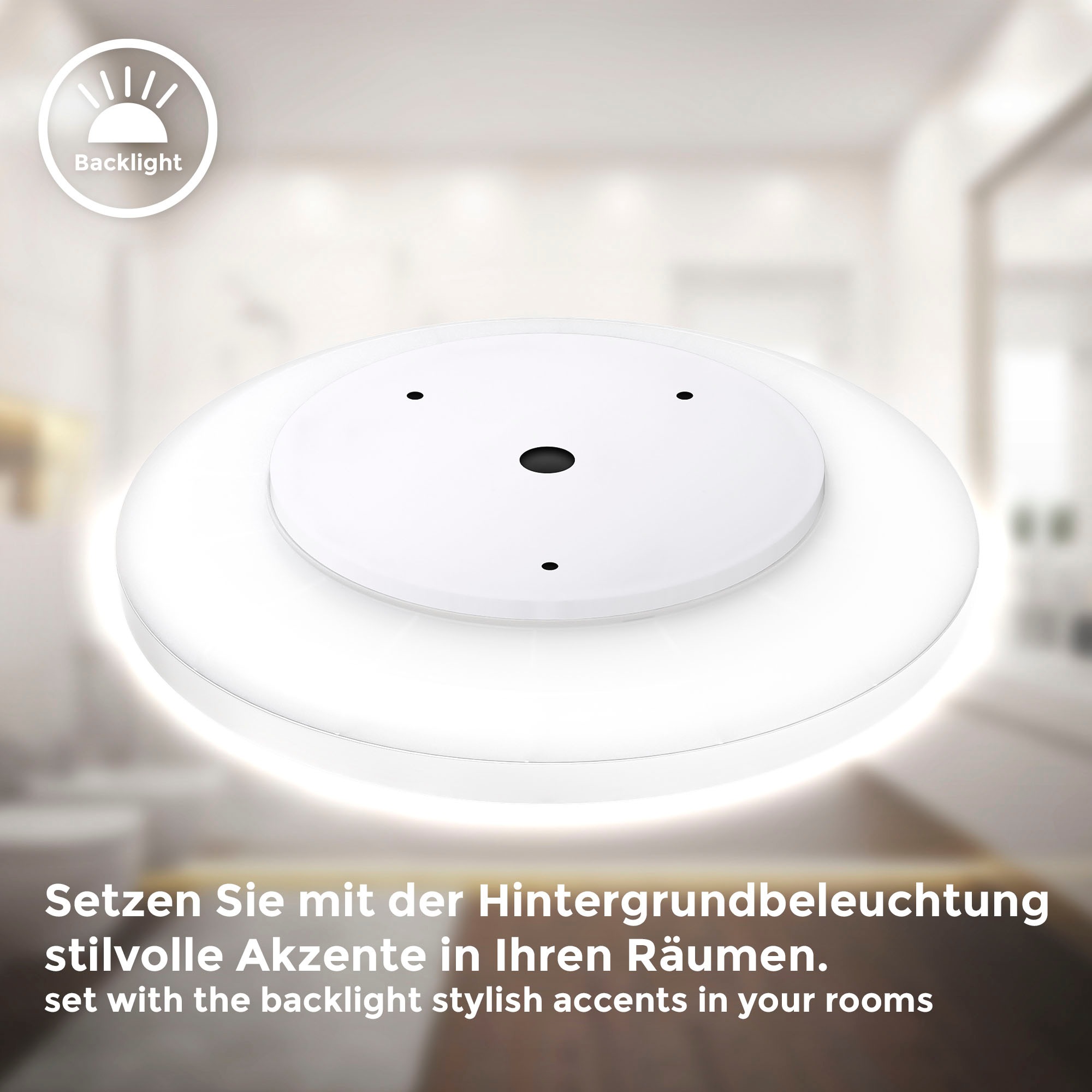 B.K.Licht LED Deckenleuchte »BK_DB1558 LED Bad-Deckenlampe, mit Backlight, Ultraflach«, 1 flammig, Leuchtmittel LED-Modul | LED fest integriert, Indirektes Licht, 18W, 4.000K, 2400Lm, IP44, Ø29cm