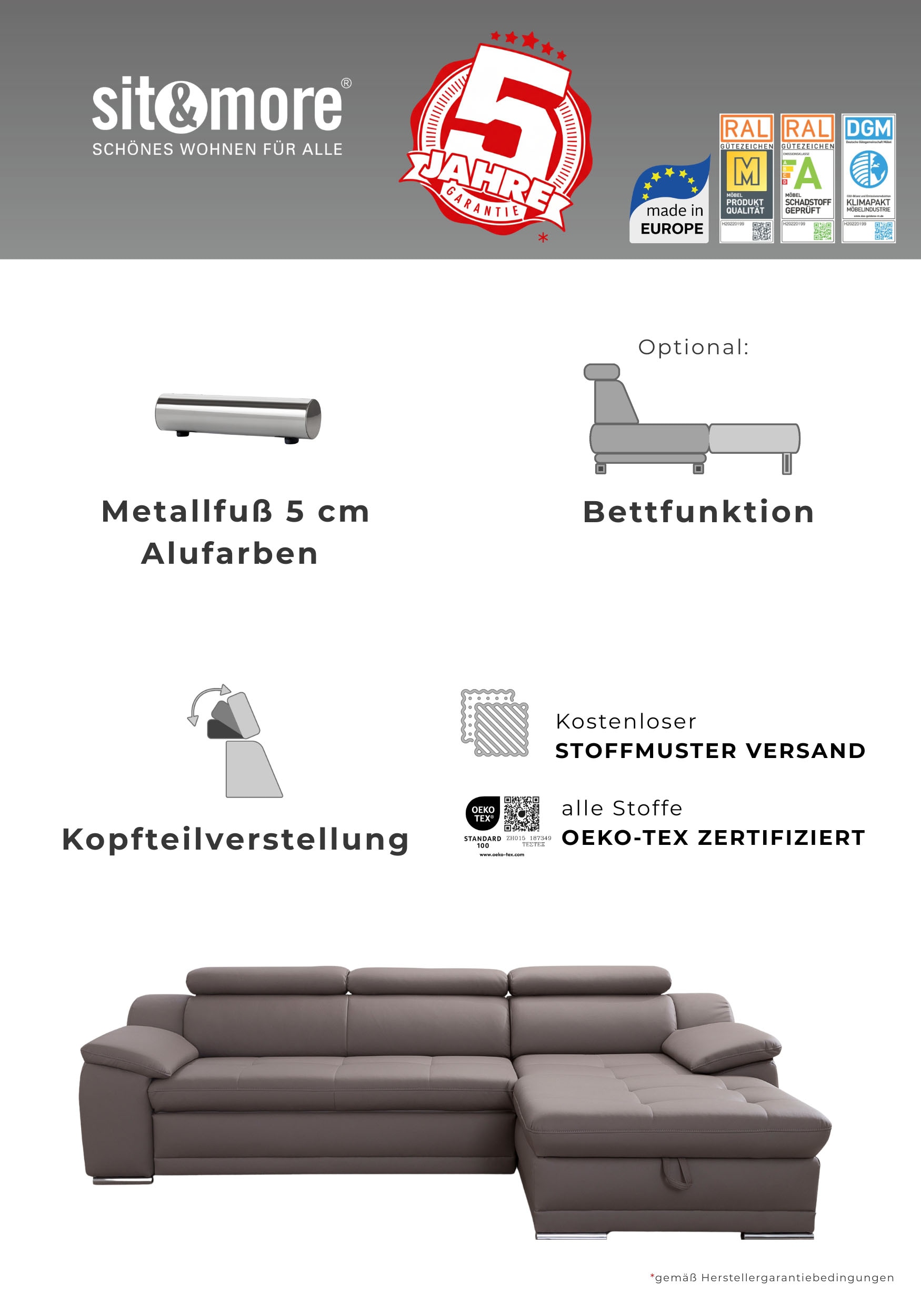 mit Kopfteilverstellung, wahlweise mit Schlaffunktion