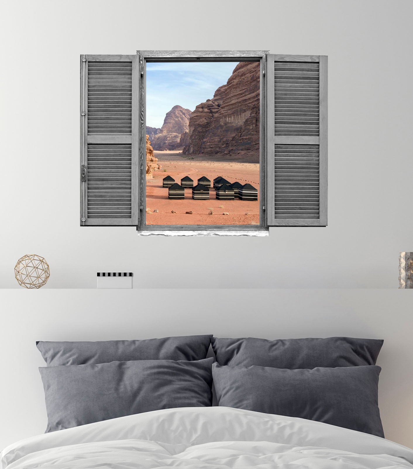 queence Wandtattoo »Hütten im Wüstengebirge«, (1 St.), Wandsticker, Wandbild, selbstklebend, 3D, Fenster