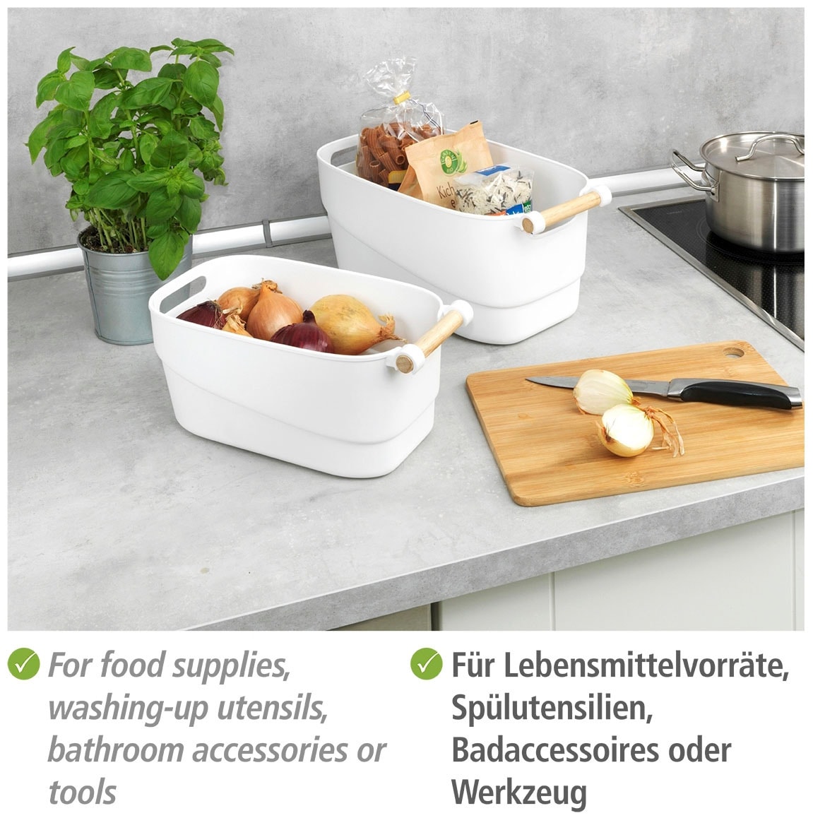 WENKO Badorganizer »S«, (Set, 2 St.), mit Holzgriff, für Kleinaufbewahrung