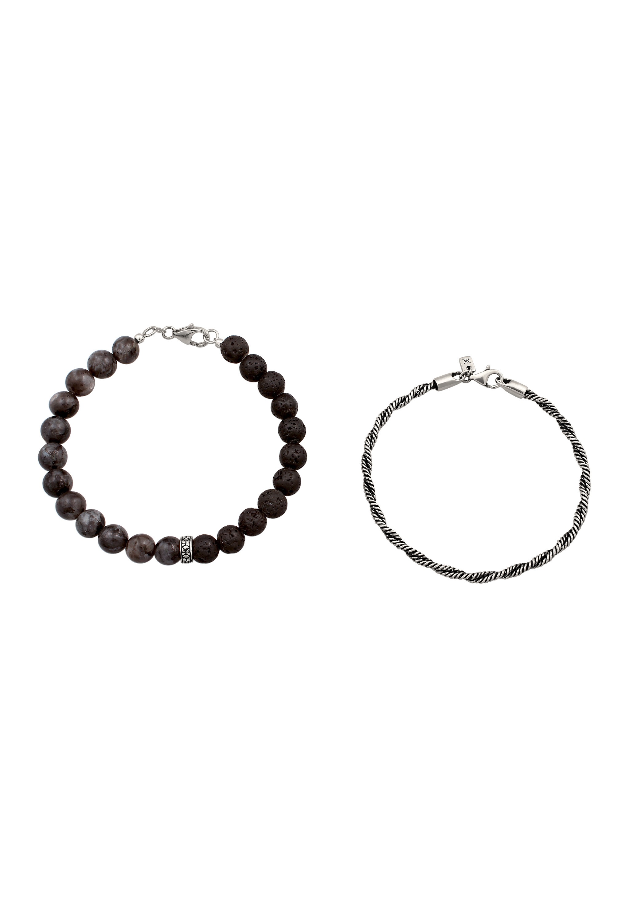 Kuzzoi Armkette »Armband 2er Set Lavaperlen Kordelkette 925 Sterling Silber Oxidiert«