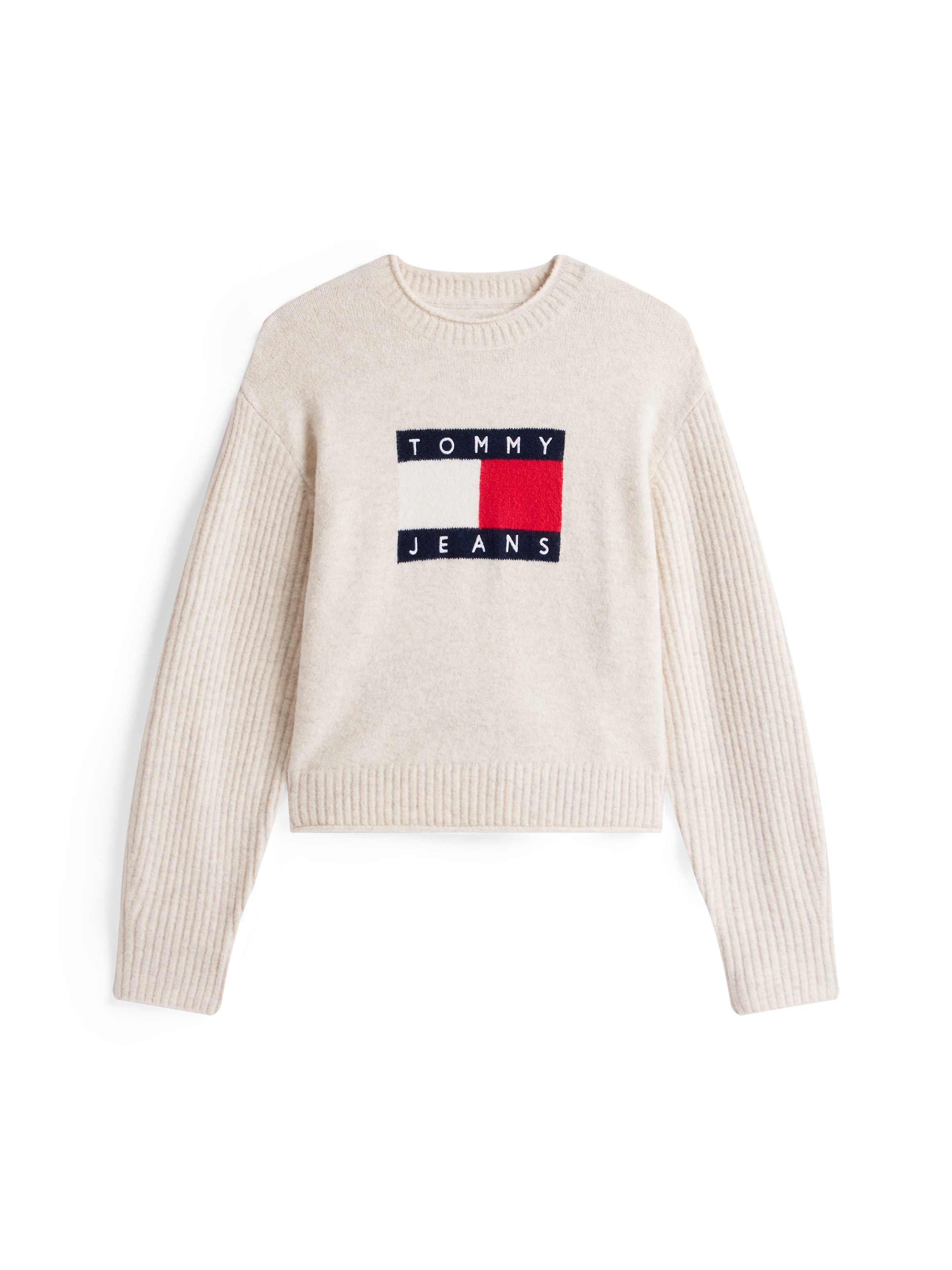 Tommy Jeans Strickpullover »TJW MELANGE FLAG SWEATER RIB EXT«, in gerippter Struktur