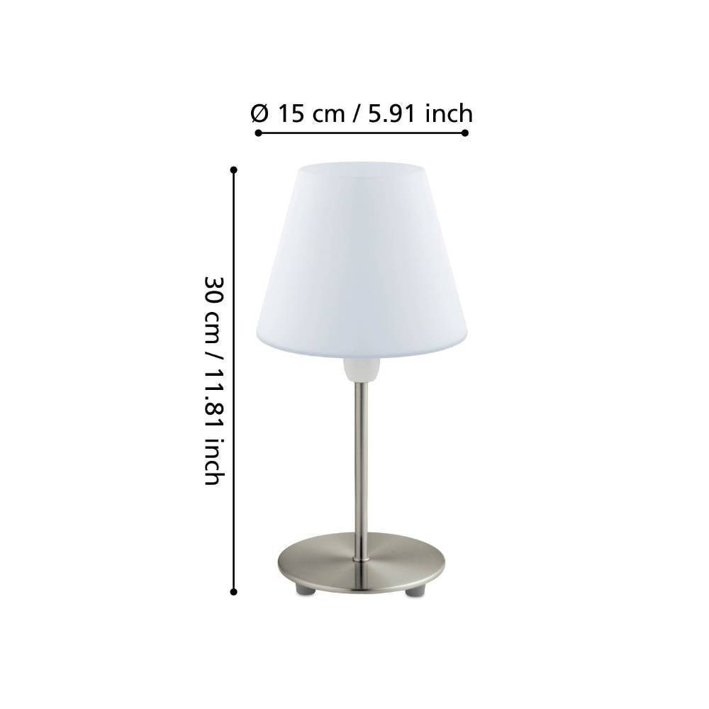 EGLO Tischleuchte »DAMASCO 1 Tischlampe, weiß, nickel-matt, exkl. Leuchtmittel E14«, 1 flammig, Leuchtmittel E14 | Leuchtmittel wechselbar-ohne Leuchtmittel, Nachttischlampe, Schreibtisch, Büro, elegant und zeitlos, 30x14,5x12cm