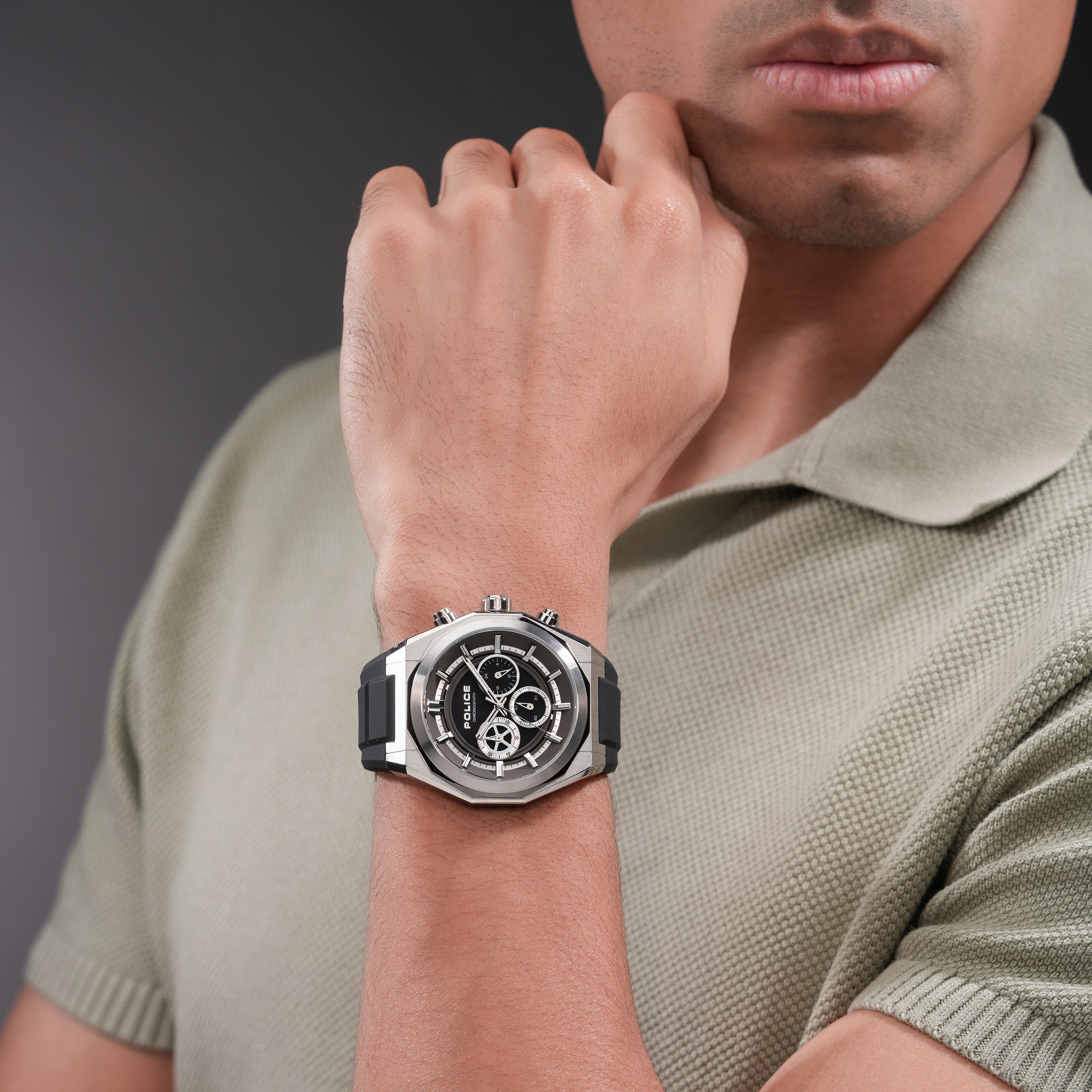 Police Chronograph »Steward« Quarzuhr, Armbanduhr, Herrenuhr, Silikonarmband, analog, Stoppfunktion