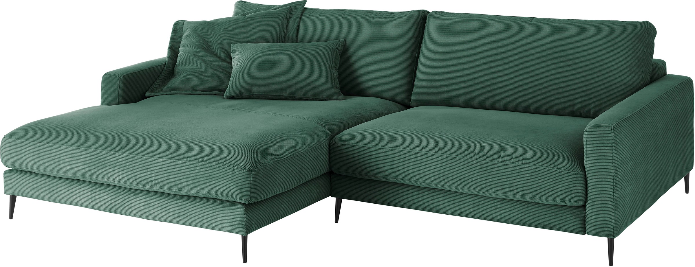 INOSIGN Ecksofa »Downtown, B/T/H: 272/190/84 cm L-Form«, weicher Sitzkomfort auch in Cord und Bouclé, incl. Zierkissen
