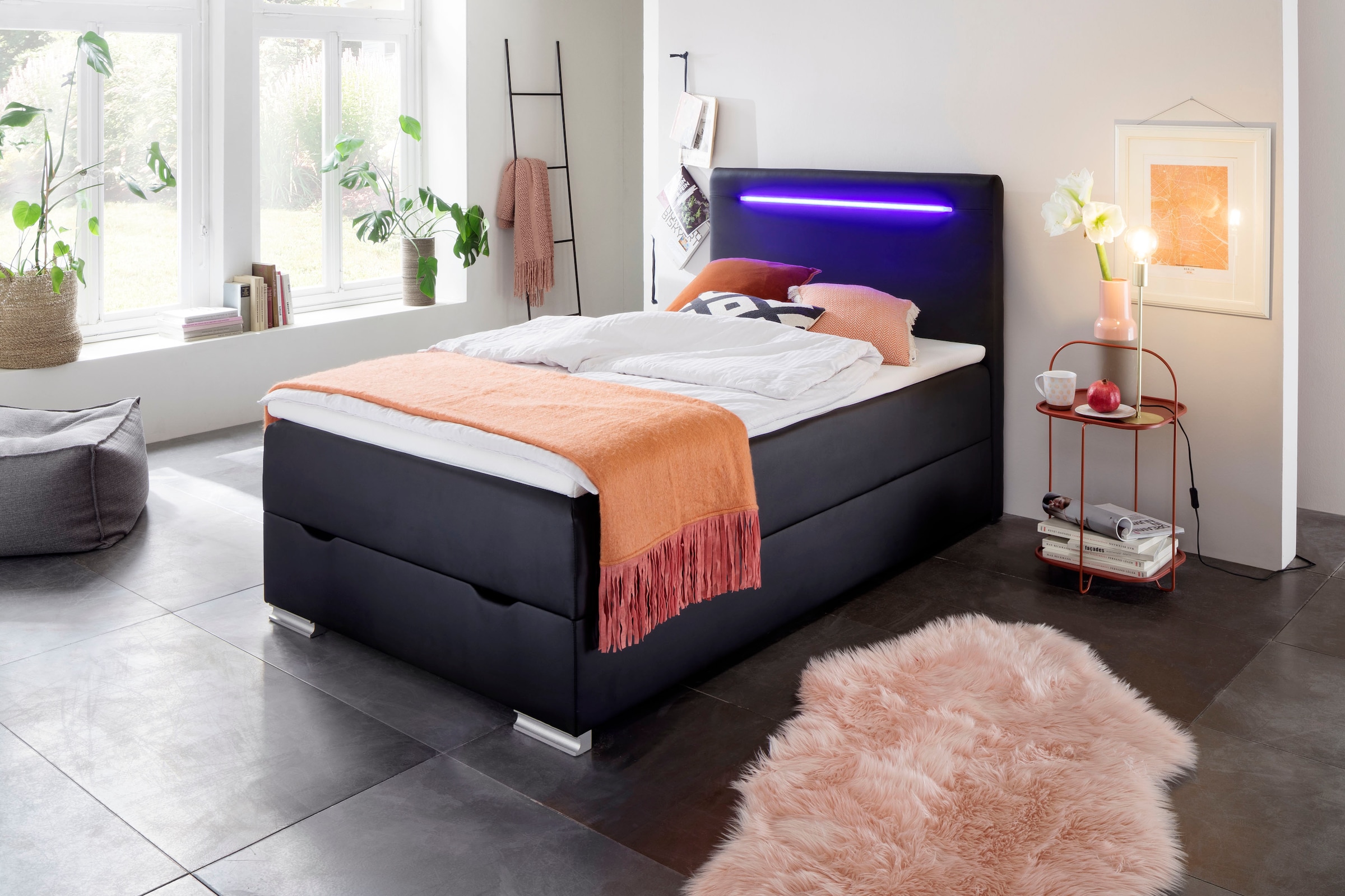 Boxspringbett »Las Vegas«, Füße und Kopfteil mit LED-Beleuchtung, mit Bettkasten und...