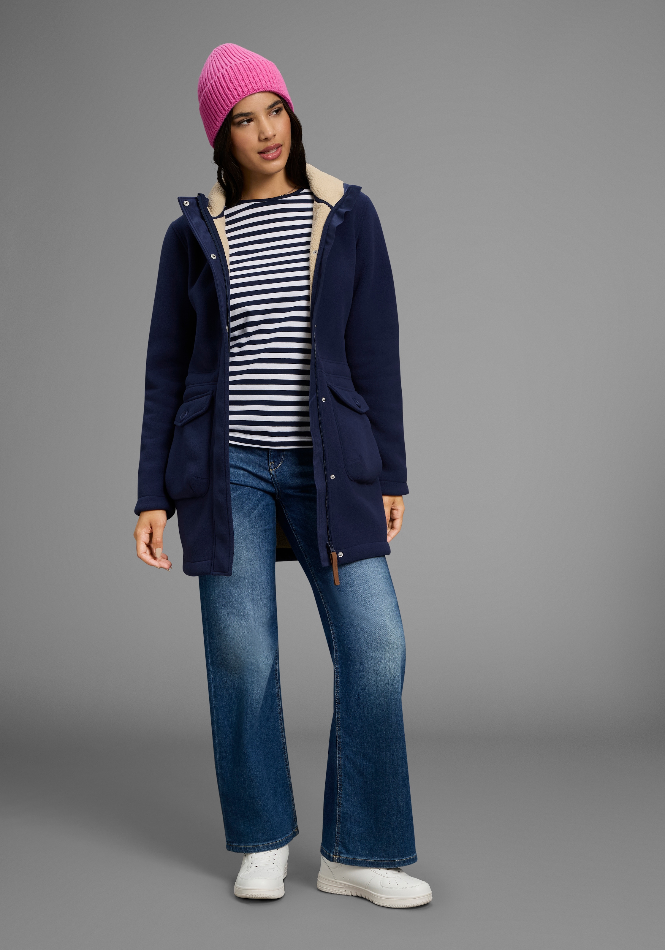 Polarino Fleecejacke, mit Kapuze, Fleece Jacke, innen mit Sherpa Fleece, Teddy Fell Imitat