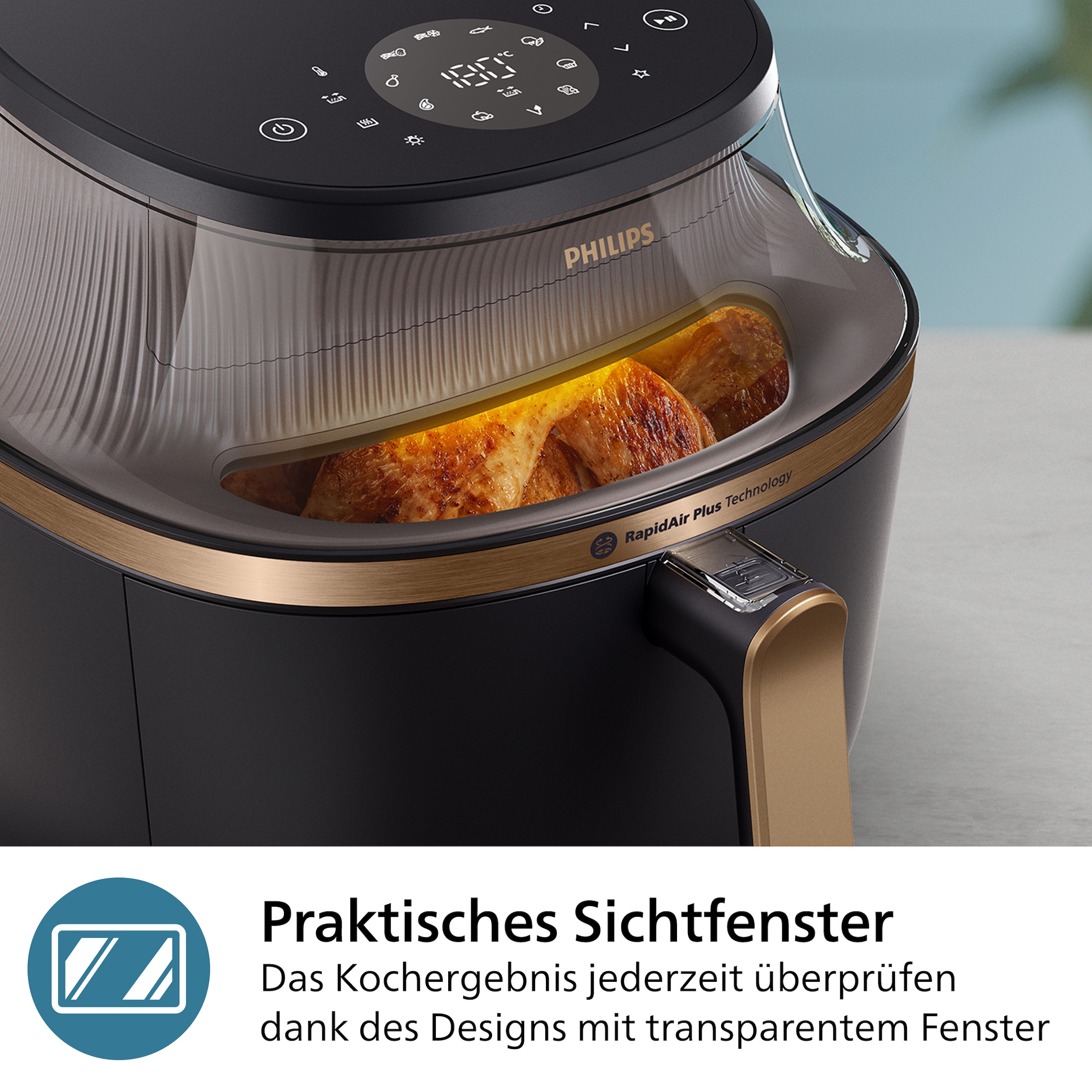 Philips Heißluftfritteuse »Airfryer 3000 NA342/00, mit 7.2L, Sichtfenster«, 2000 W, RapidAir Plus Technologie und 16 Kochfunktionen; Schwarz/Kupfer