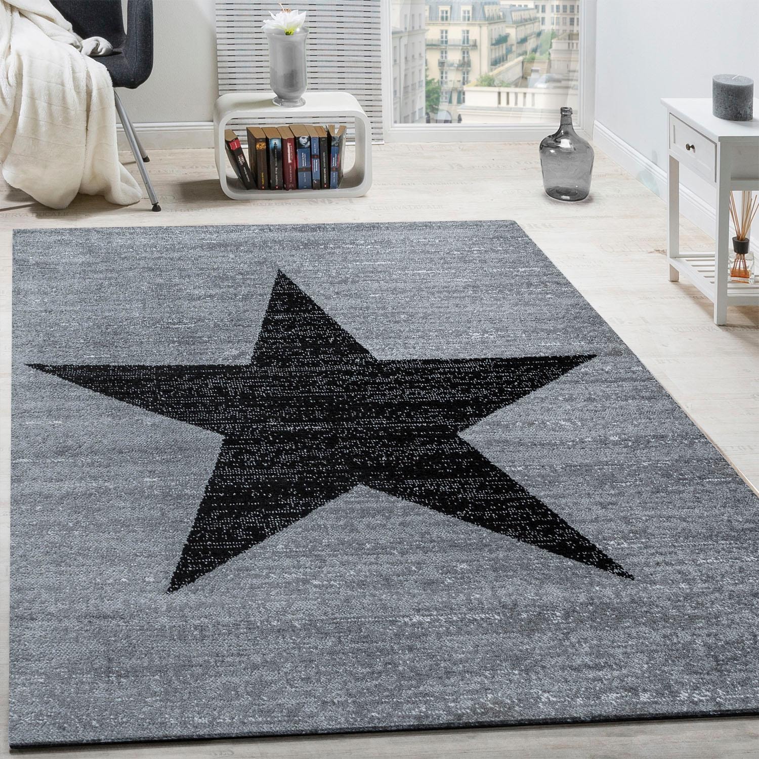 Paco Home Teppich »Fiesta 116« rechteckig 12 mm Höhe Kurzflor, Motiv Stern, ideal im Wohnzimmer & Schlafzimmer