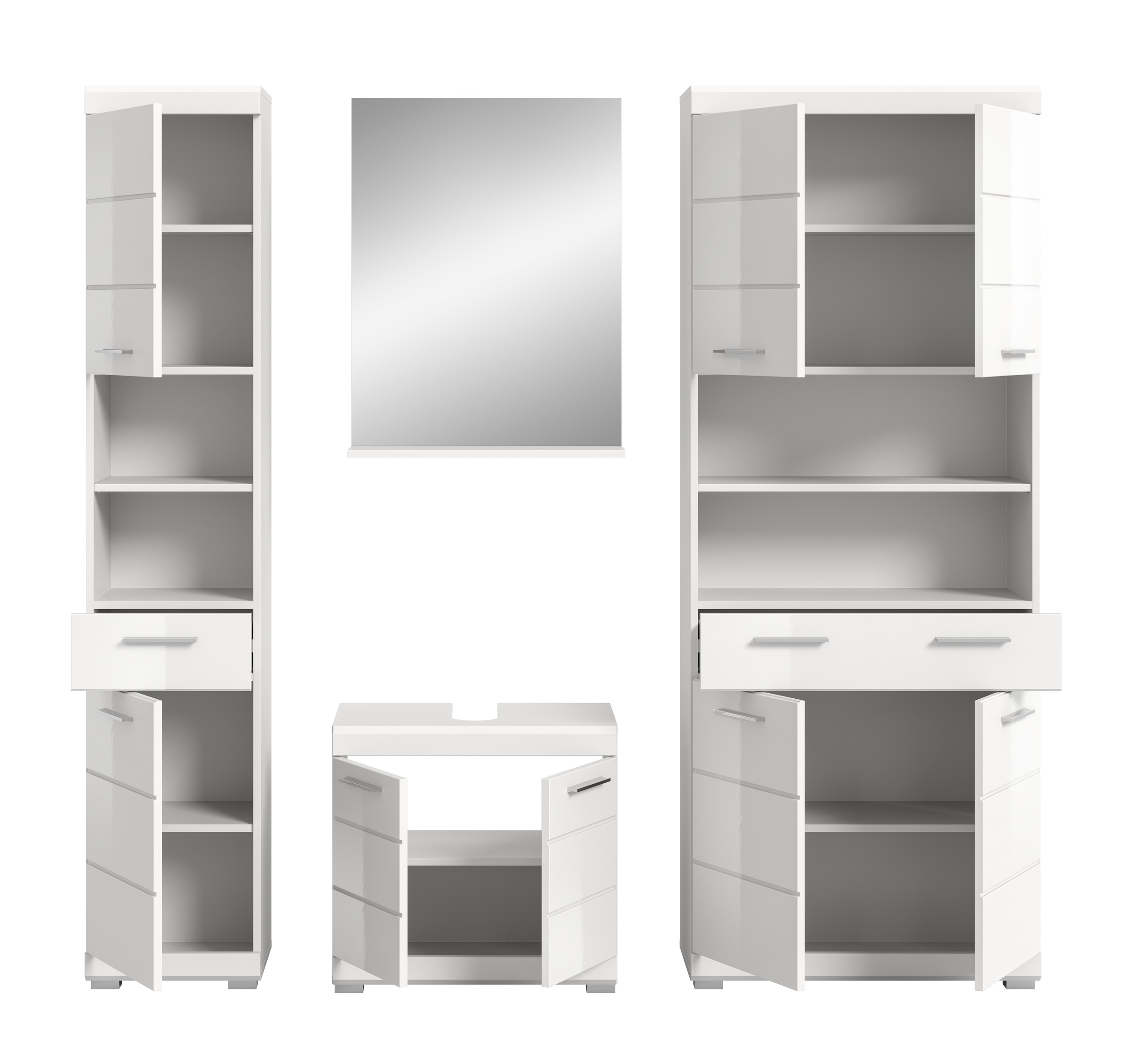 INOSIGN Badmöbel-Set »Siena, 4 teilig, bestehend aus:«, (Set), Hochschrank, Waschbeckenunterschrank, Badspiegel, Hochschrank breit
