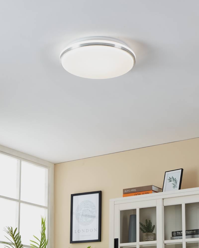 EGLO Deckenleuchte »PINETTO Deckenlampe, Wandlampe, weiß, chrom, Badezimmerlampe, IP44«, Leuchtmittel LED-Modul | LED fest integriert, Bürolampe, Küche Büro Badezimmer, Flur, minimalistisch, 34x34x6,5cm