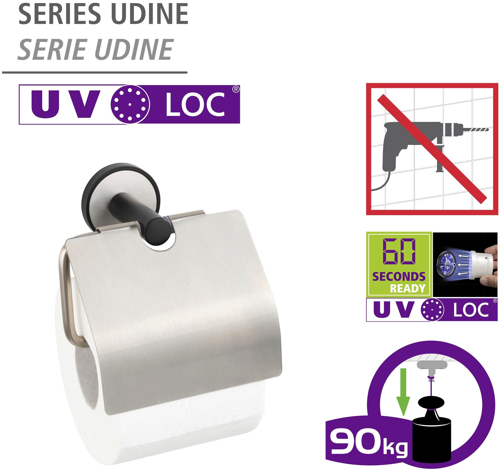 mit Udine«, Jahren 3 XXL ohne Garantie kaufen | Bohren Toilettenpapierhalter online WENKO Befestigen »UV-Loc®