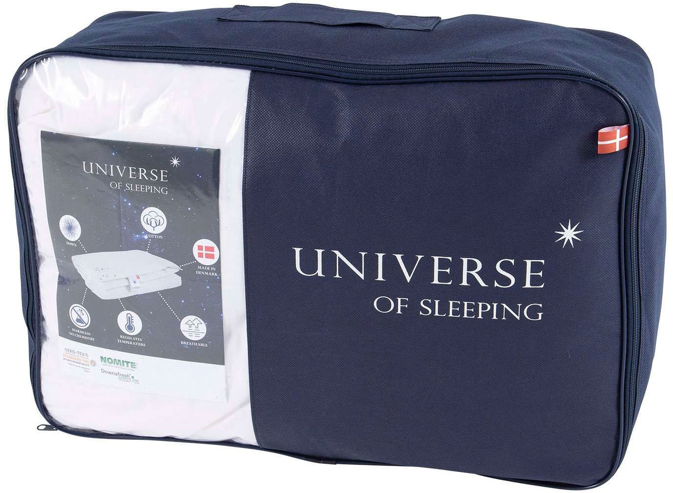 Universe of sleeping Kunstfaserbettdecke »Pegasus, pflegeleicht, Allergikergeeignet, 3 Wärmekl., Made in Denmark«, warm, Füllung Mischung aus 50% Polyesterfasern & 50% Europäische Feder-Daunenfüllung, (1 St.)