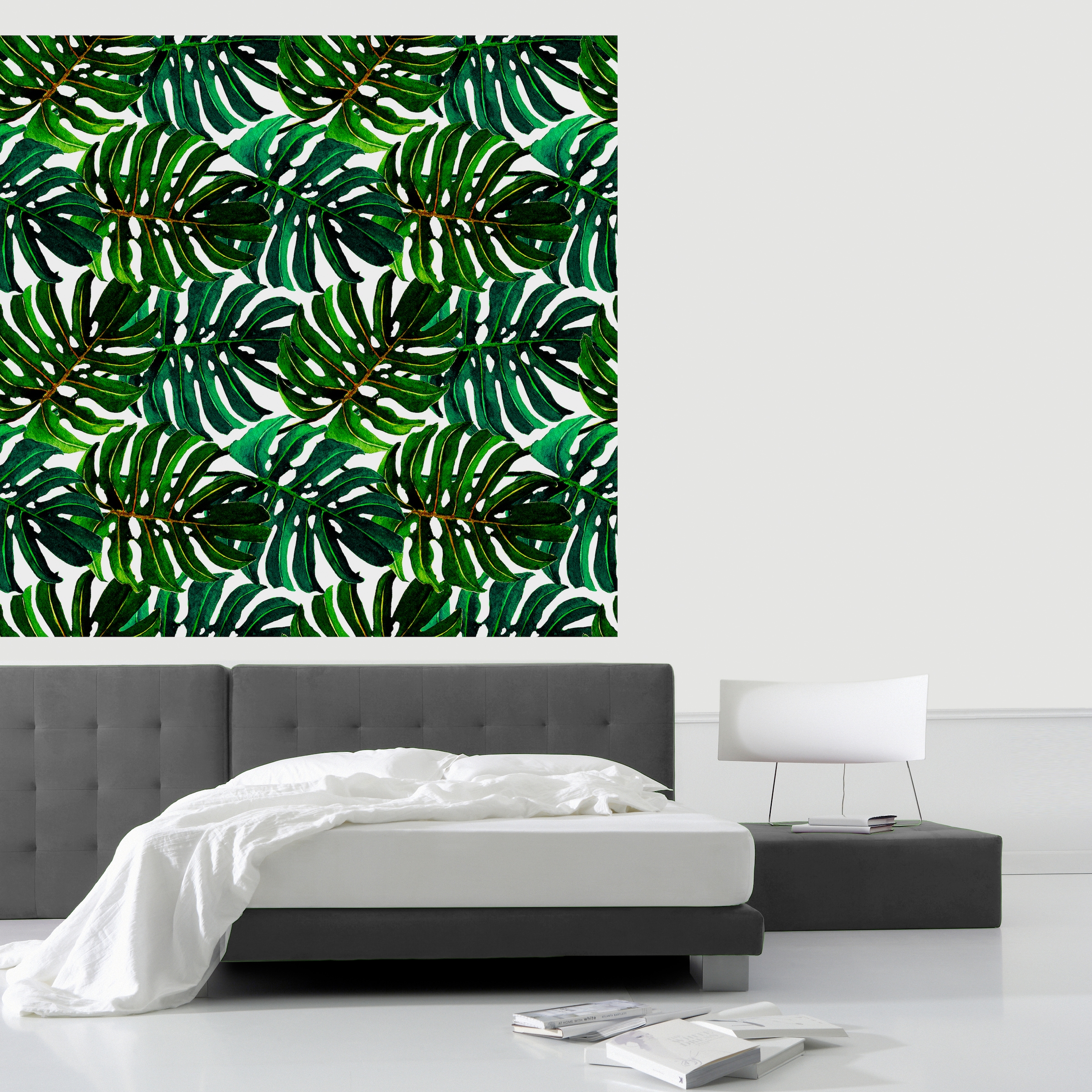 queence Vinyltapete »Tropische Blätter-Grün«, bedruckt-Motiv-botanisch-floral-gemustert-natürlich, 90x250cm, selbstklebend, kinderleichte Anbringung, Sticker