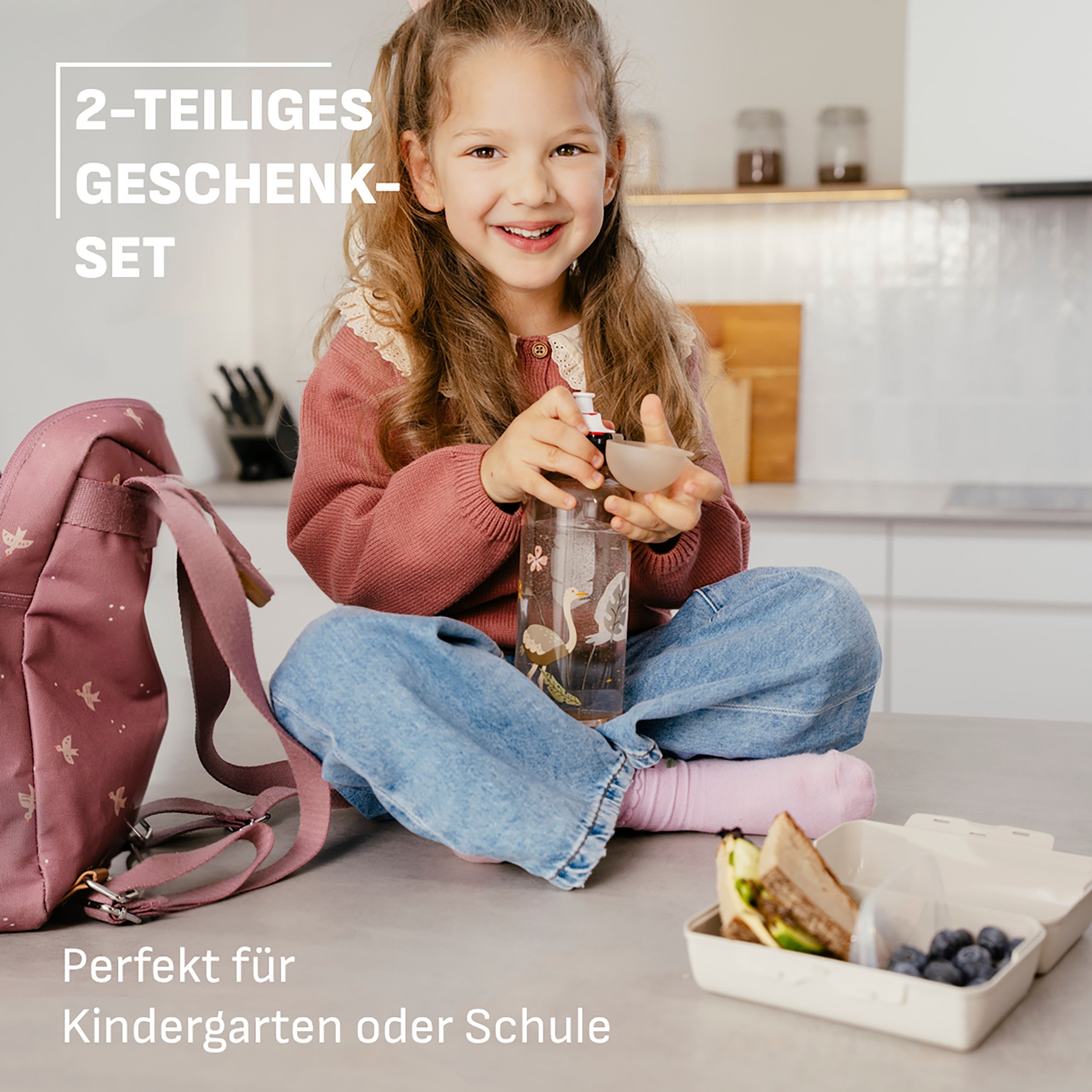 Emsa Kindergeschirr-Set »Kids« Tritan-Trinkflasche, 0,6 l, Vorratsdose mit herausnehmbarem Trenner