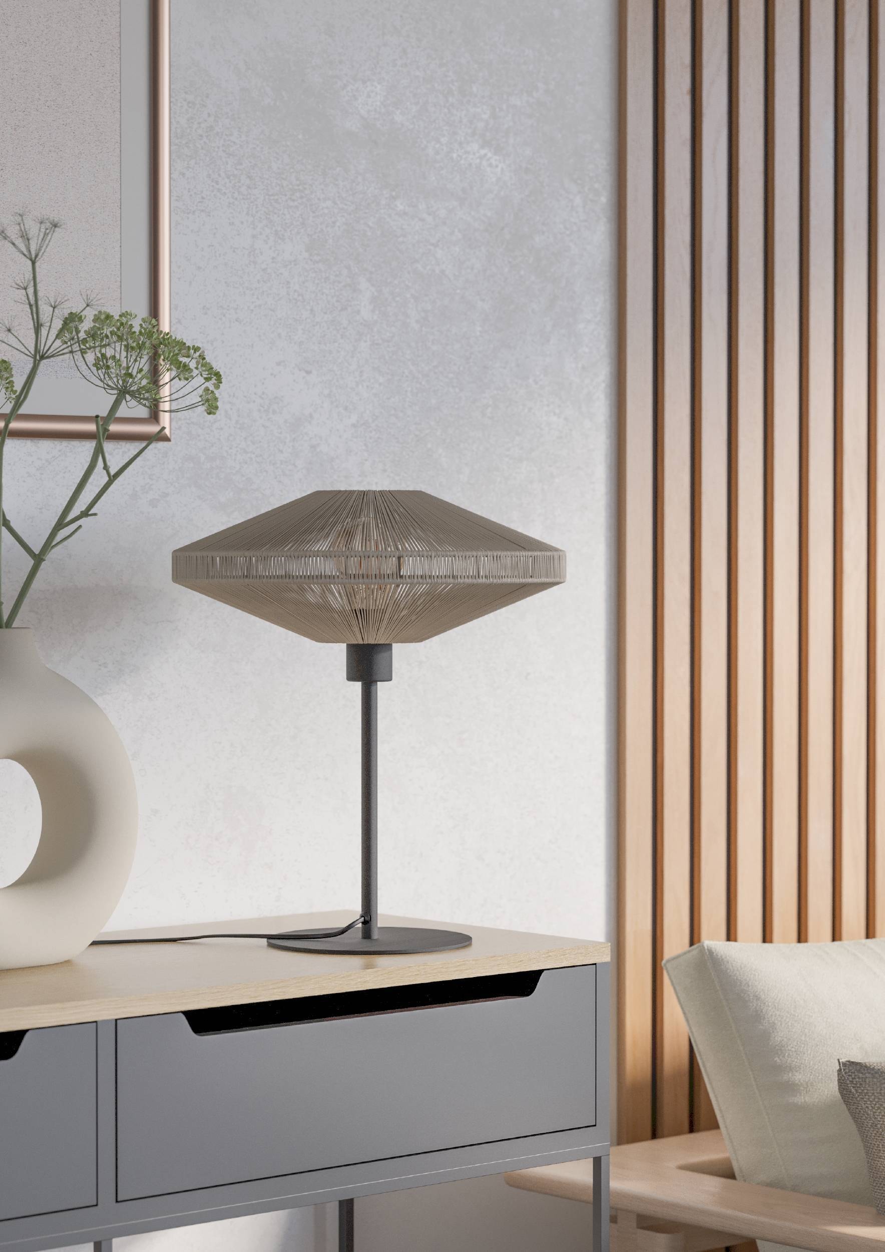 EGLO Tischleuchte »Midsumer Tischlampe, Japanisch, Metall und Textil, E27, Nachtischlampe« E27 1 Stk. Tischleuchte - H44 x Ø38 cm - schwarz - 1X40W exkl.