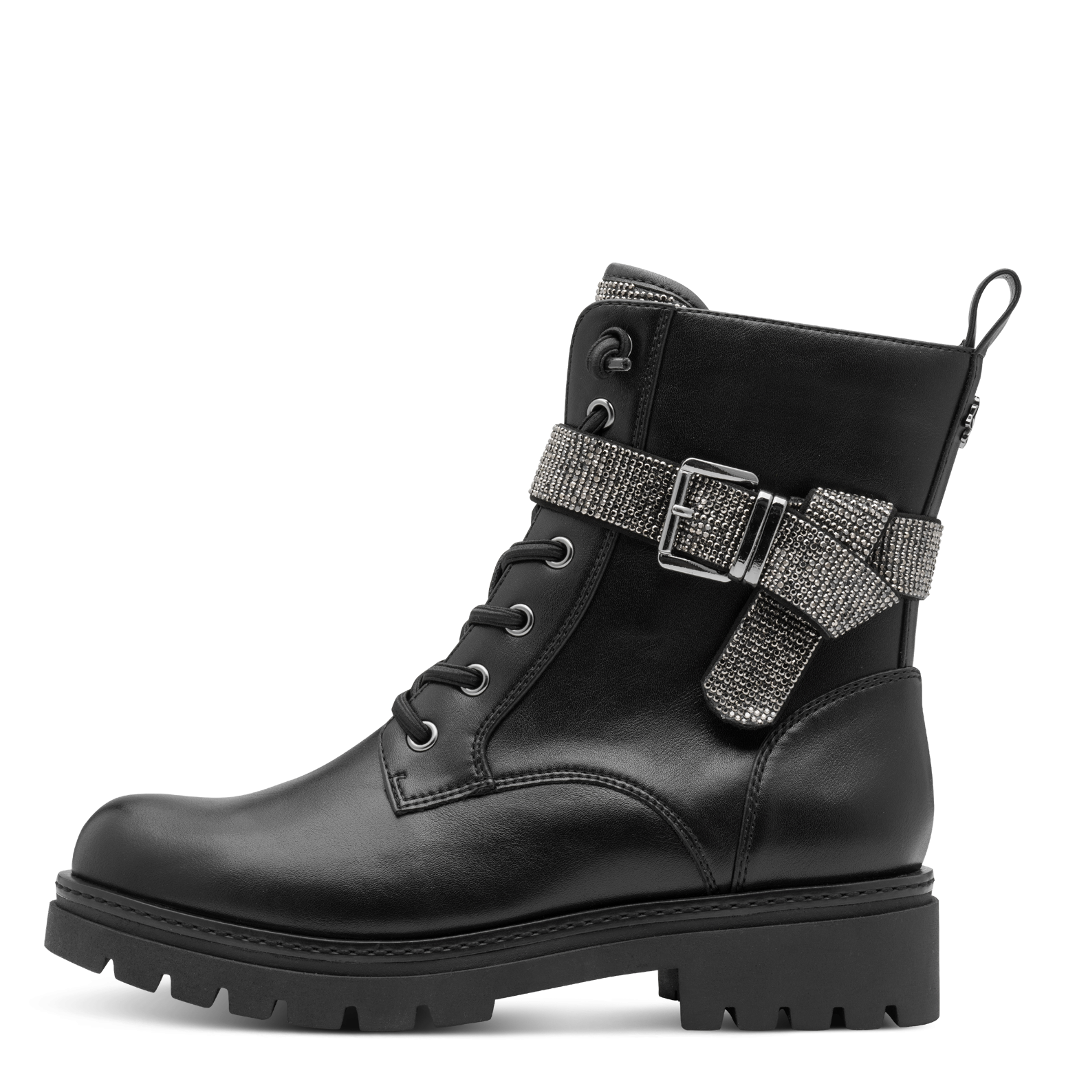 MARCO TOZZI by GMK Schnürstiefelette, Blockabsatz, Schnürboots, Zierriemen mit Strasssteinen besetzt
