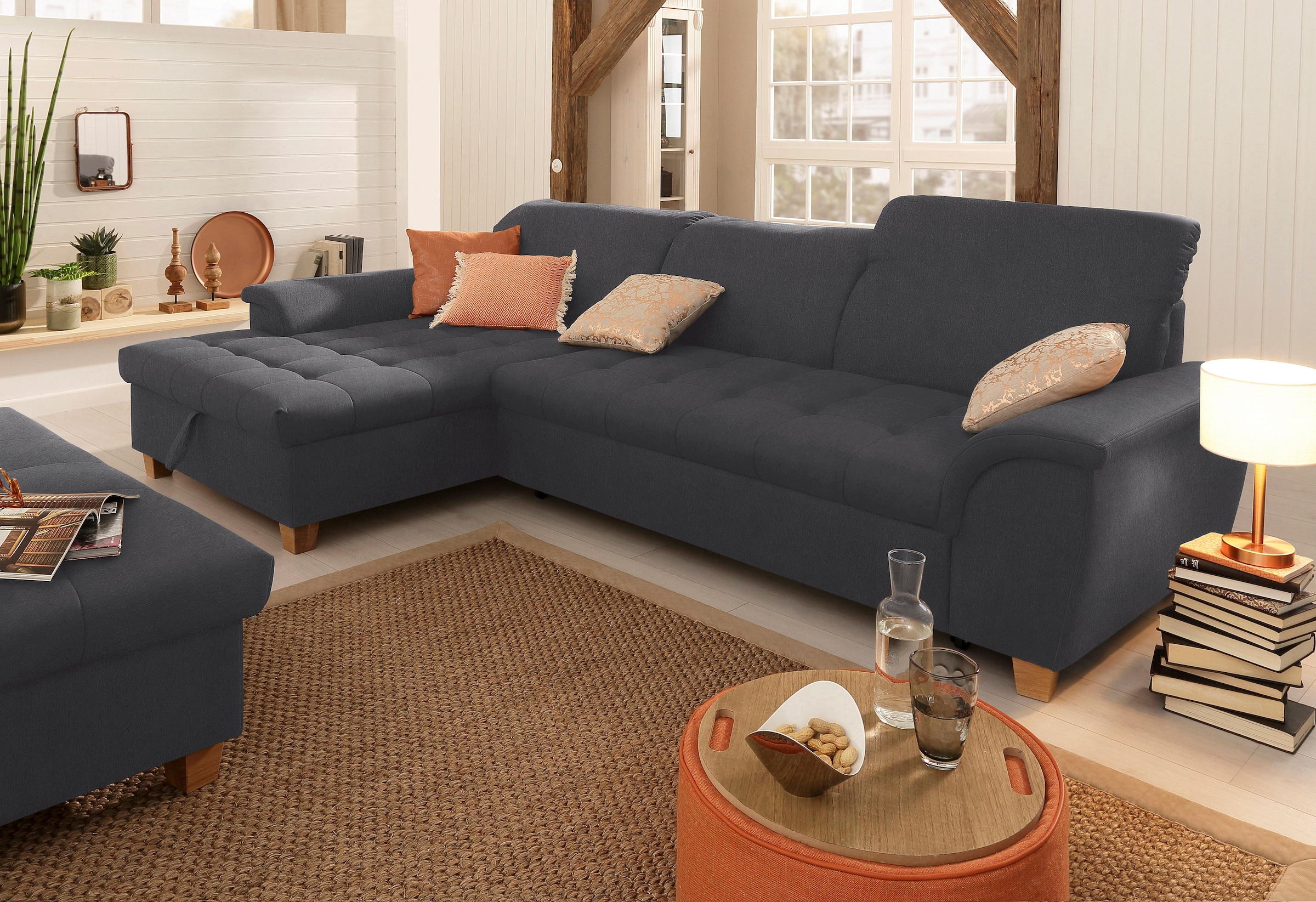 Home affaire Ecksofa »Lyla L-Form«, mit Recamiere, wahlweise mit Rückenfunktion und zusätzlich mit Bett