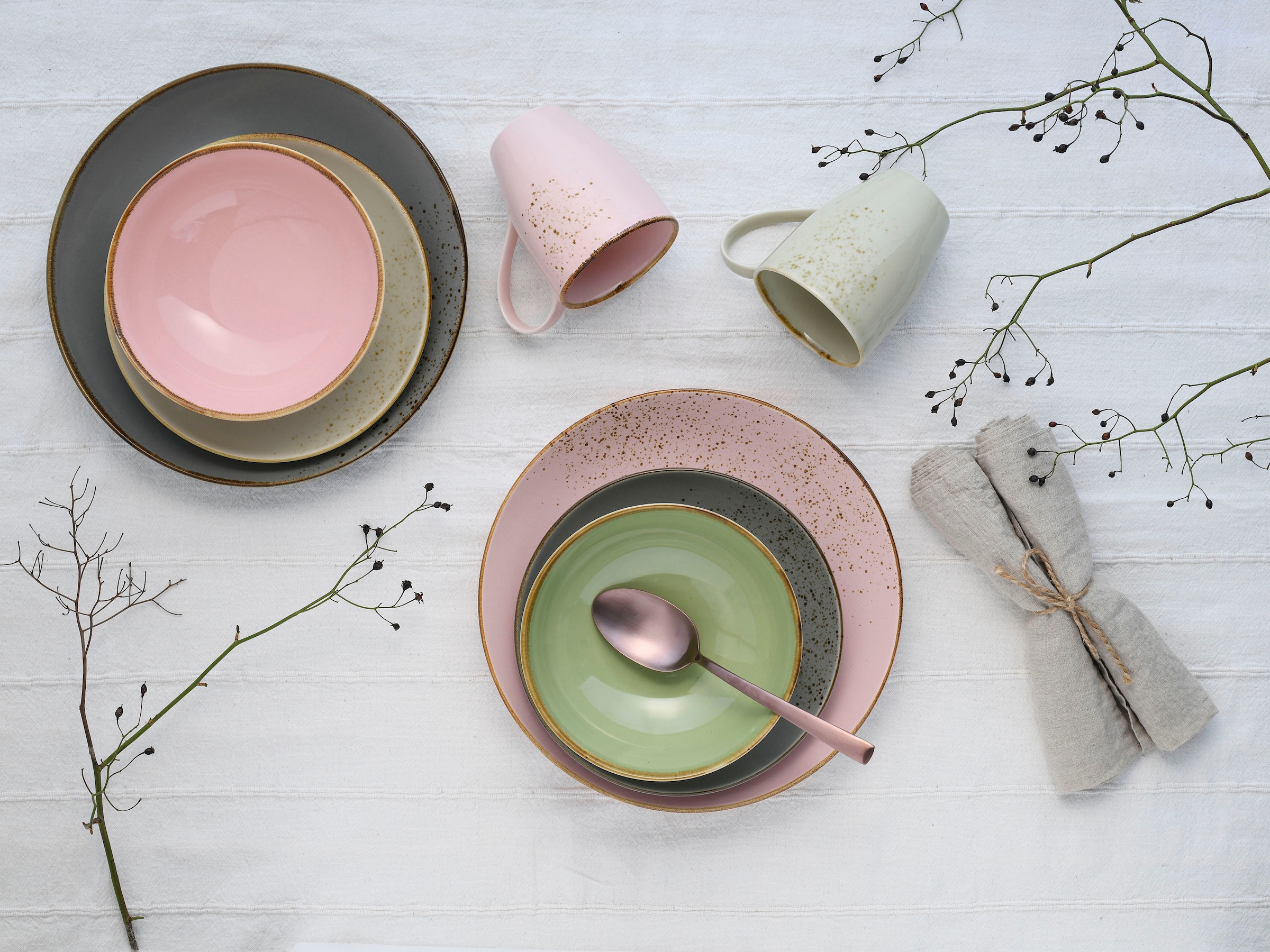 CreaTable Kombiservice »Geschirr-Set NATURE COLLECTION Vintage Garden«, (16 tlg., Kaffeeservice und Tafelservice im Set, für 4 Personen), Service, 16 Teile, für 4 Personen