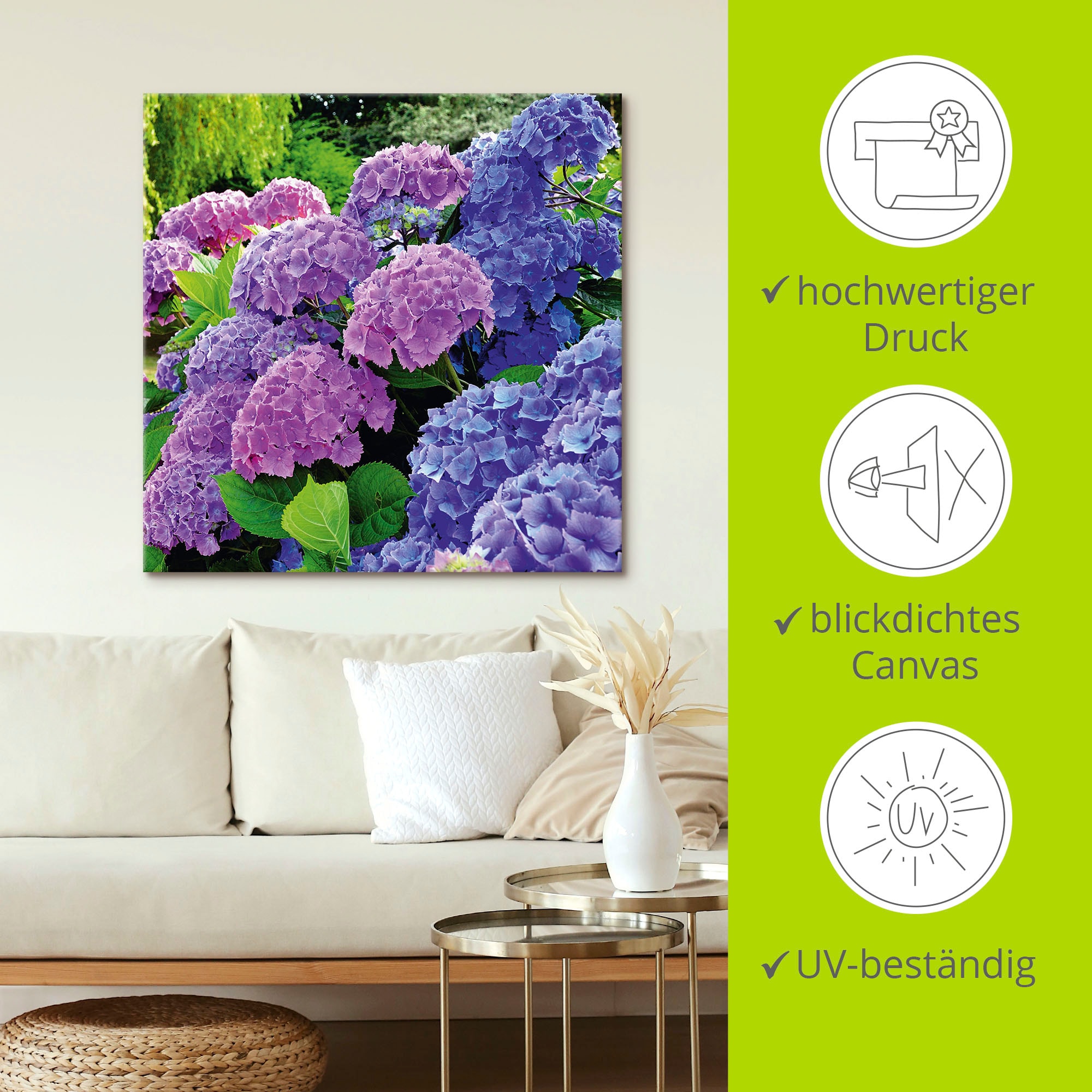 Artland Wandbild »Hortensien im Garten« Blumen 1 Stk. tlg. als Alubild, Leinwandbild, Poster in verschied. Größen